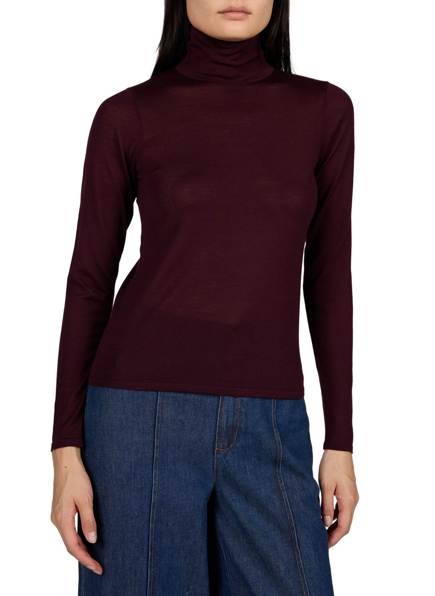 Straight Merino wool high neck sweater PETITE MENDIGOTE Purple