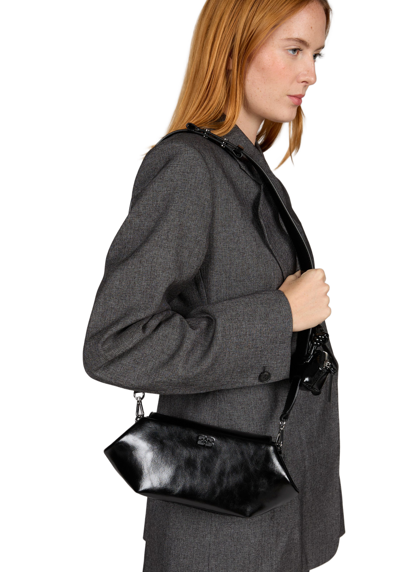 East/West Bou Bag in Mixed Glossy Leather GANNI Black