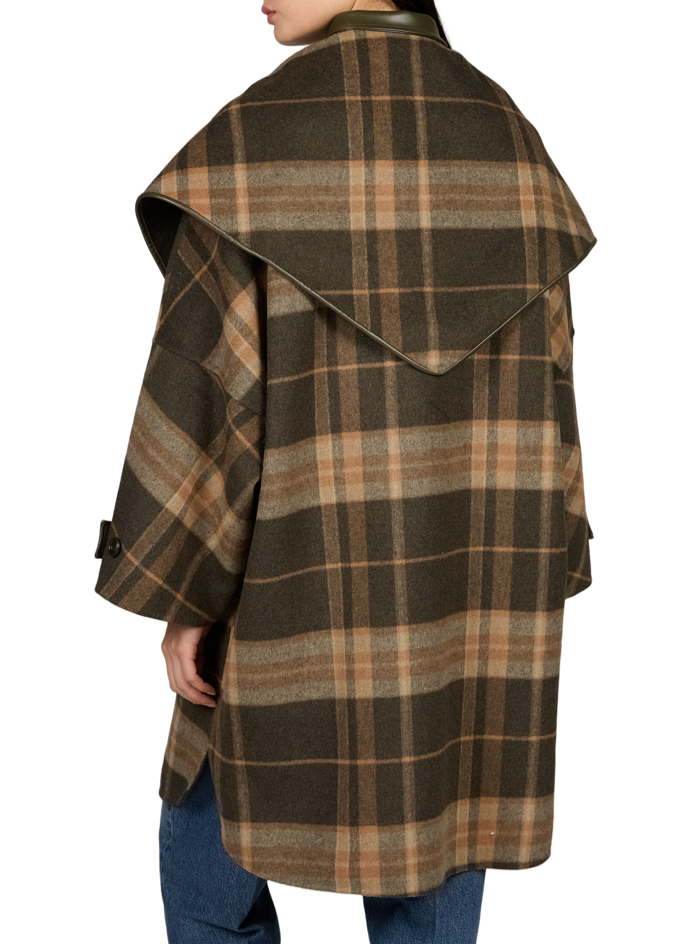 Karierter Mantel mit Schal aus Wollmischung BERENICE Khaki