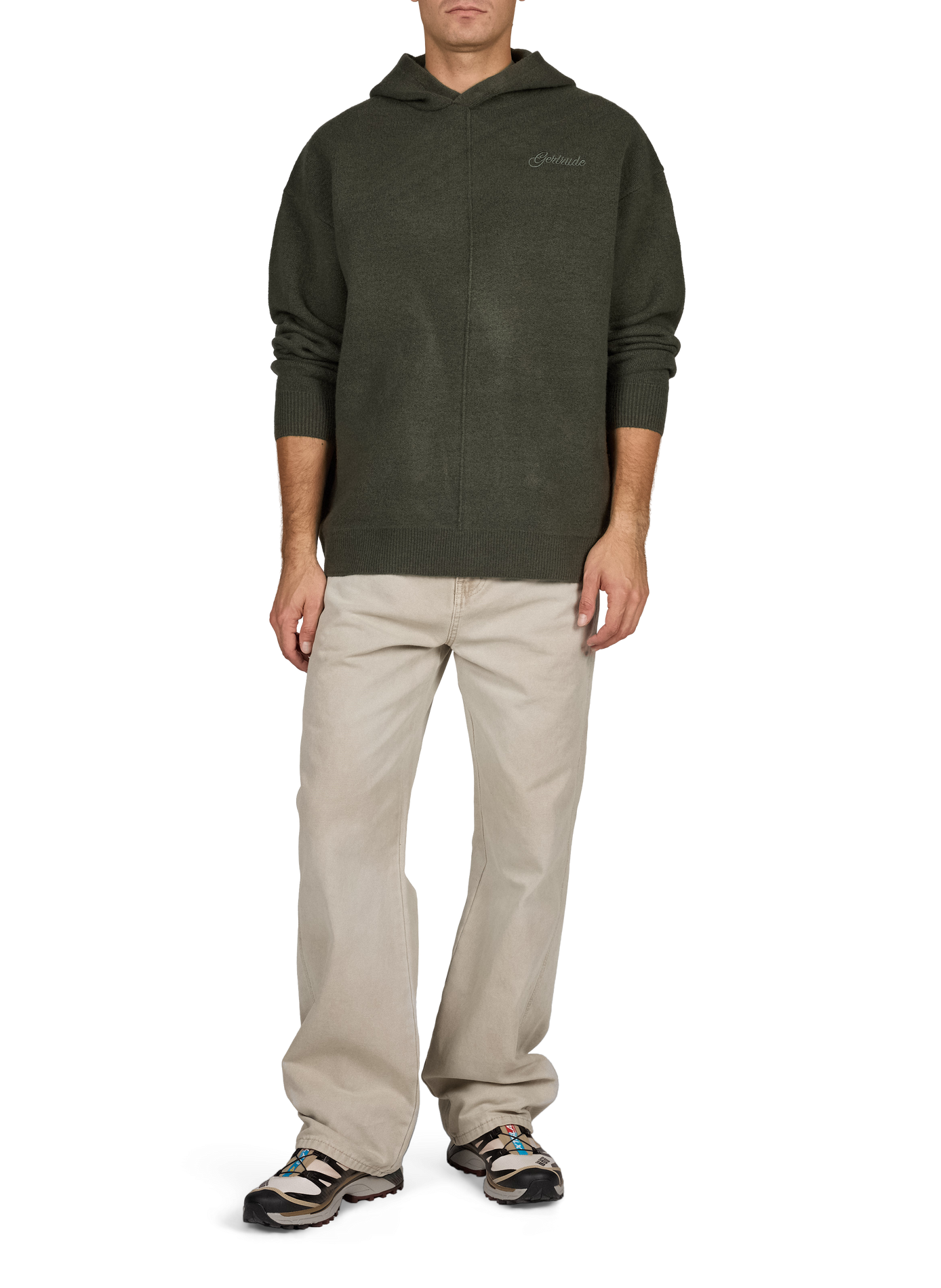 Plain knit hooded hoodie GERTRUDE Green
