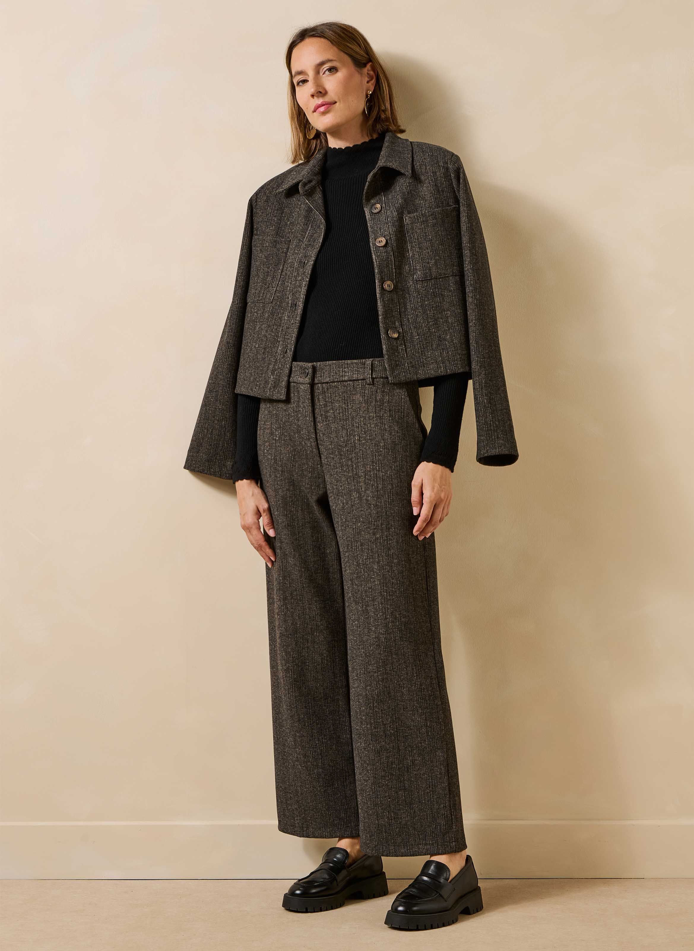 Rechte 7/8-broek met fluweeleffect LA FEE MARABOUTEE Bruin