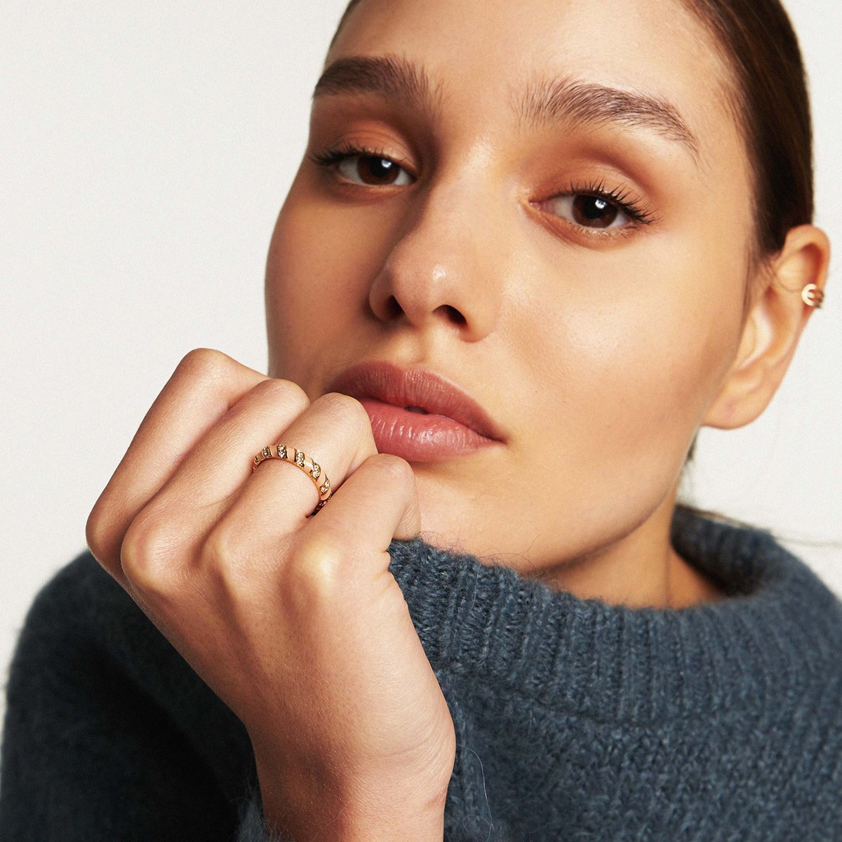 Bague avec email coloré et zircon en laiton doré azuria HIPANEMA Rose