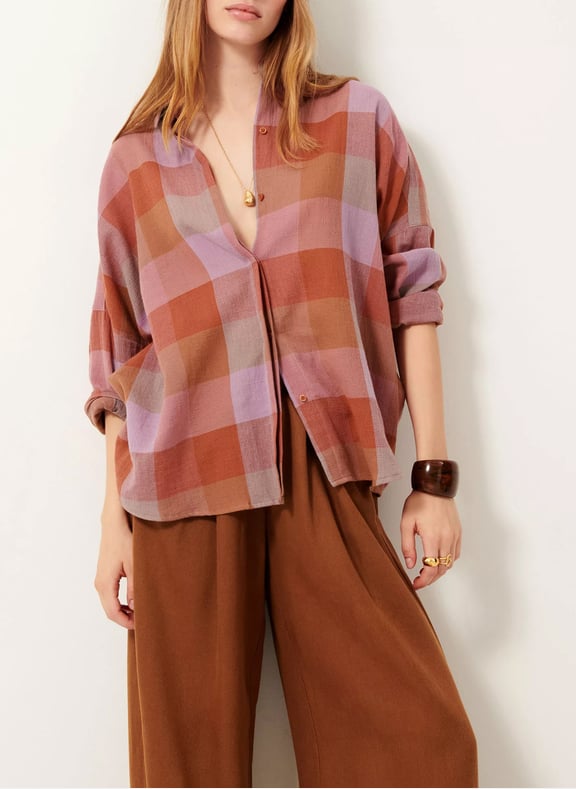 Chemise col classique en coton mélangé Marron by SESSUN SESSUN Chemise col classique en coton mélangé Marron