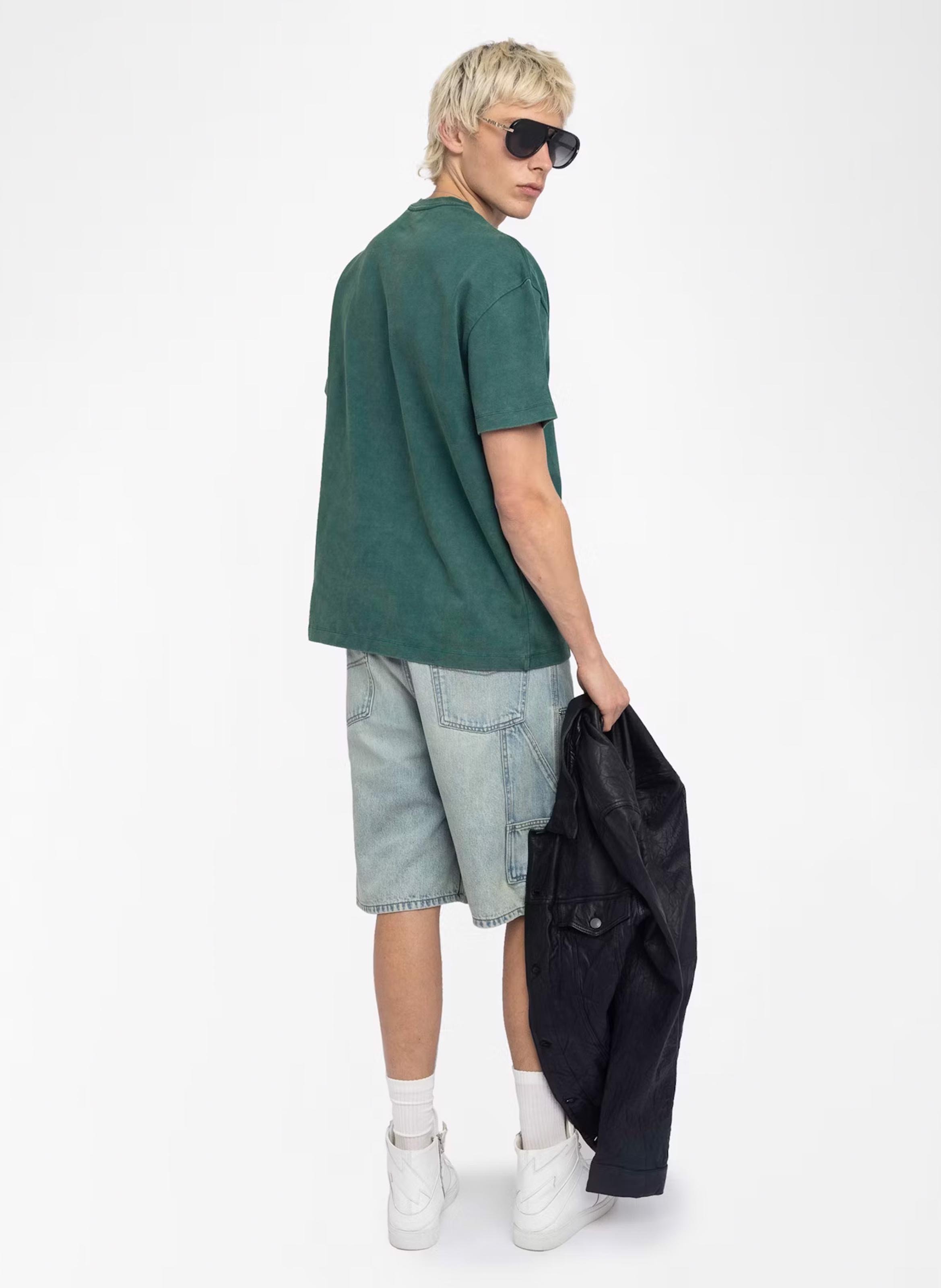 Tee-shirt ample col rond sérigraphié en coton teddy ZADIG&VOLTAIRE Vert