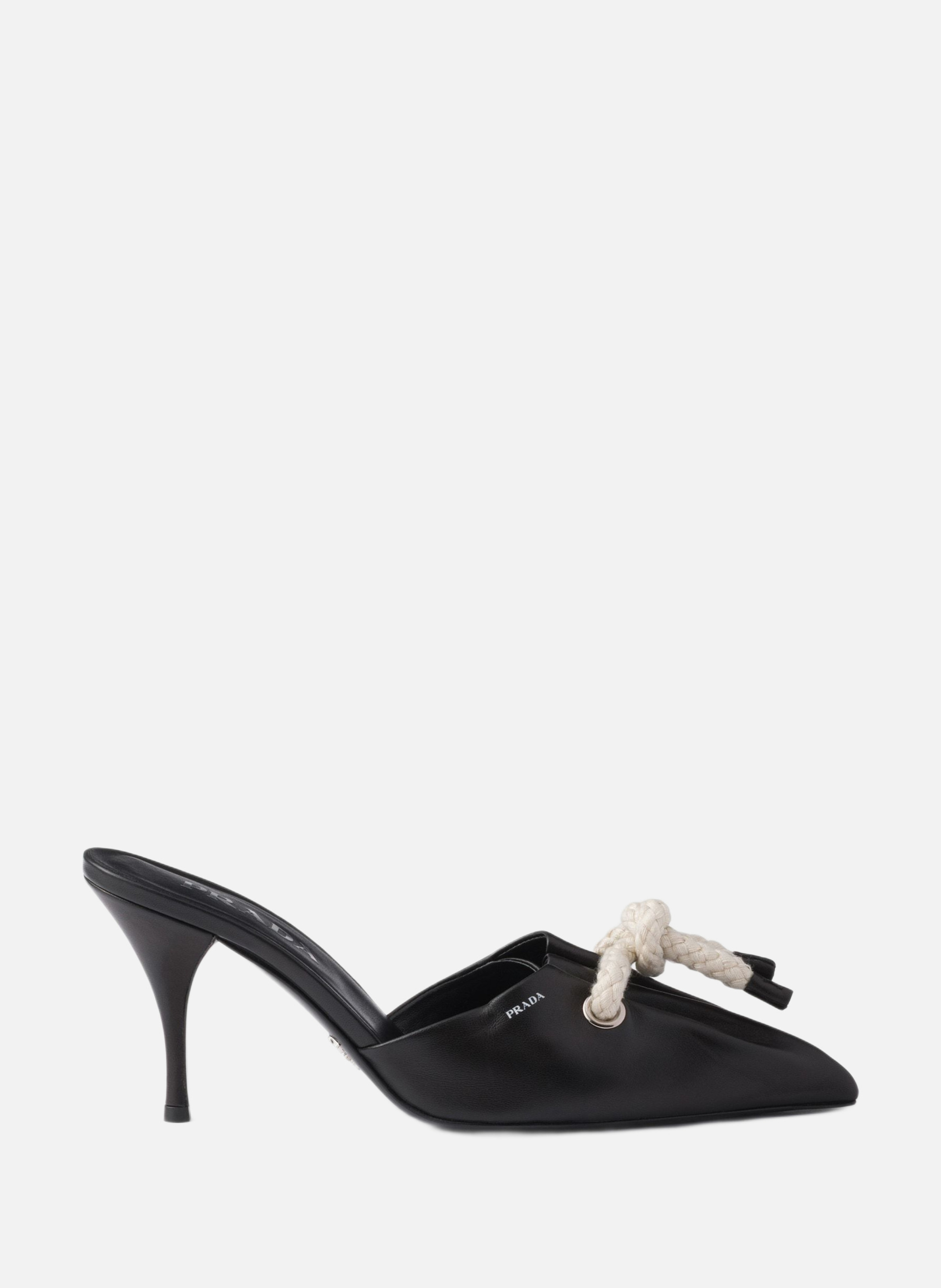 Mules en cuir nappa avec cordon PRADA Noir