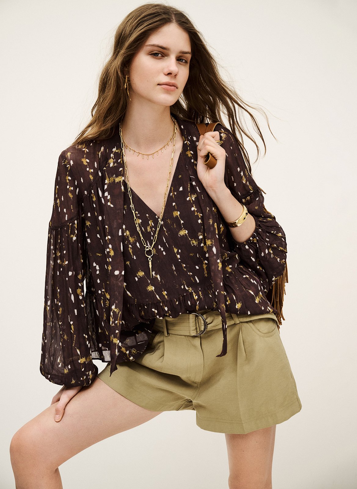 Blouse droite imprimée kamala BA&SH Marron