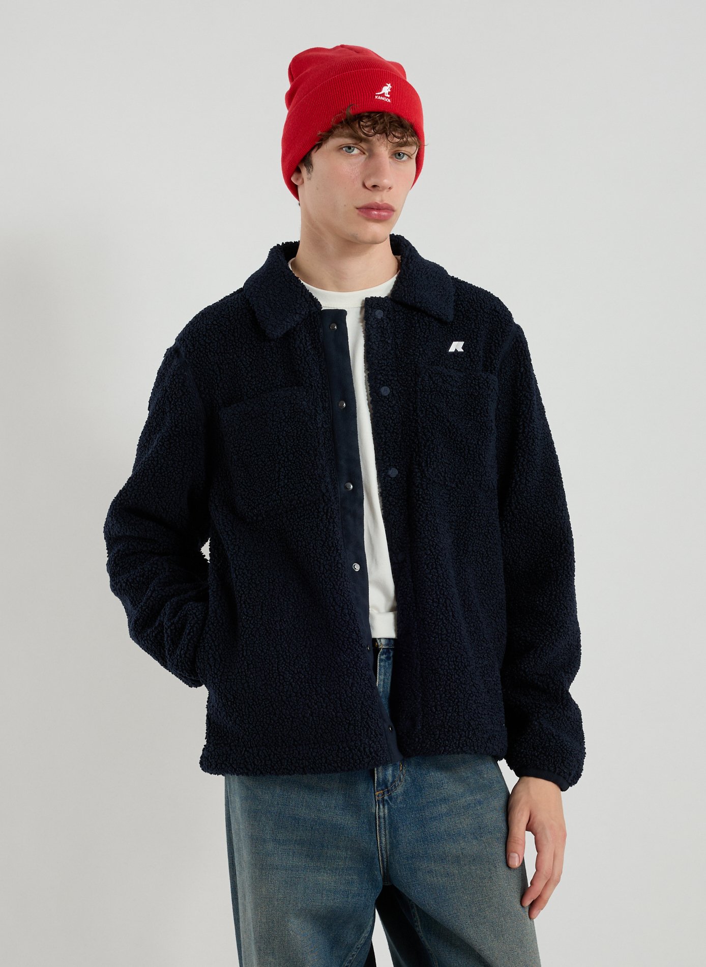 K-WAY Shearling Classic Collar Overshirt Blue