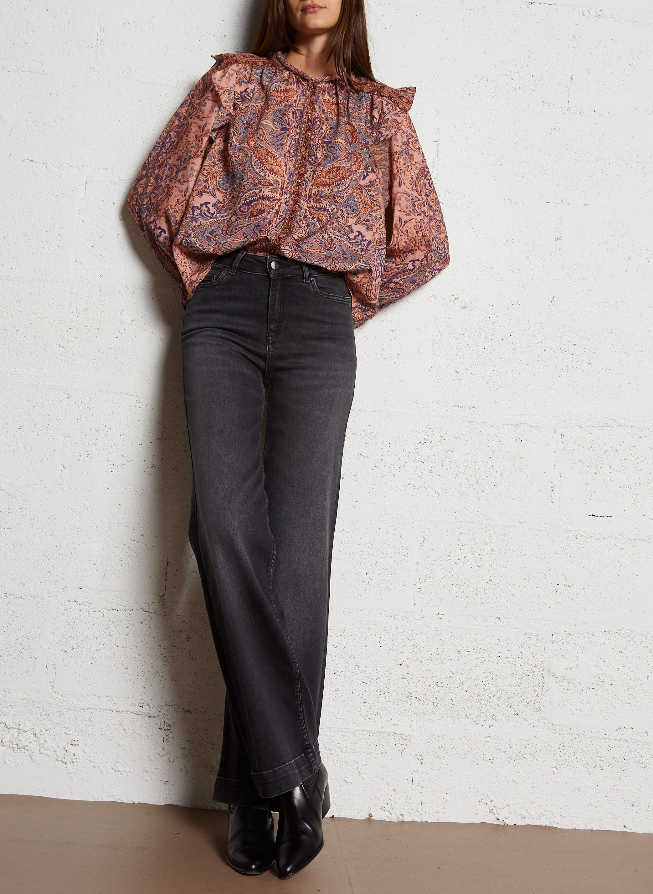 Jean large en coton mélangé lisa MAISON 123 Noir