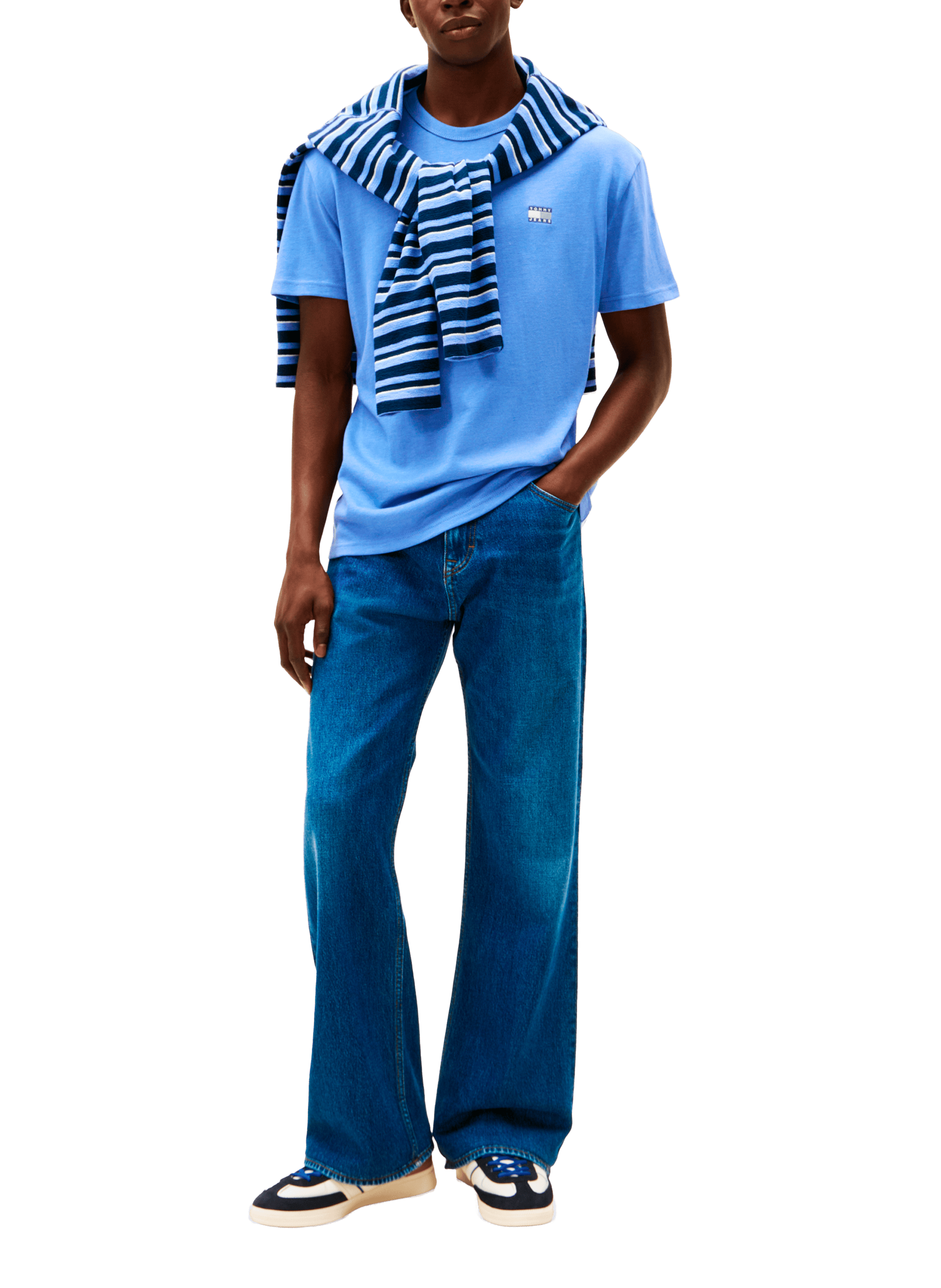 Round neck short sleeve t-shirt with embroidered logo TOMMY HILFIGER Blue