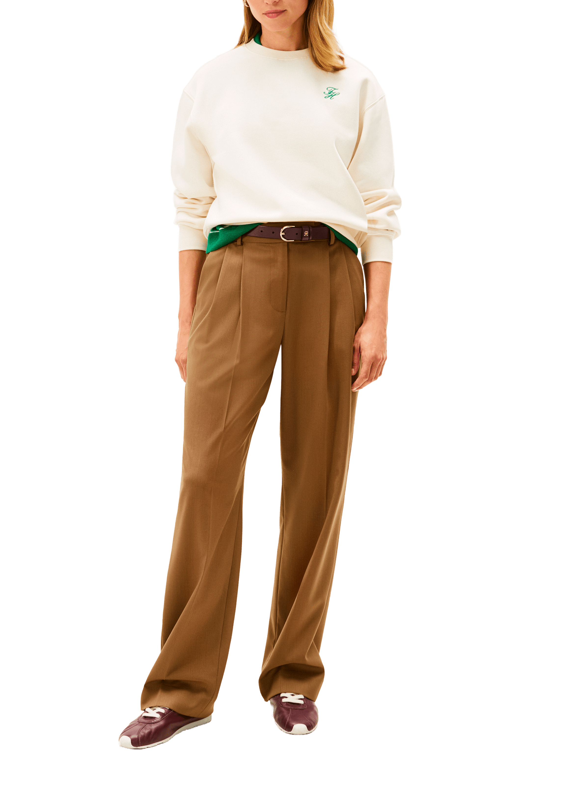 Sweat droit à broderie en coton mélangé TOMMY HILFIGER Beige