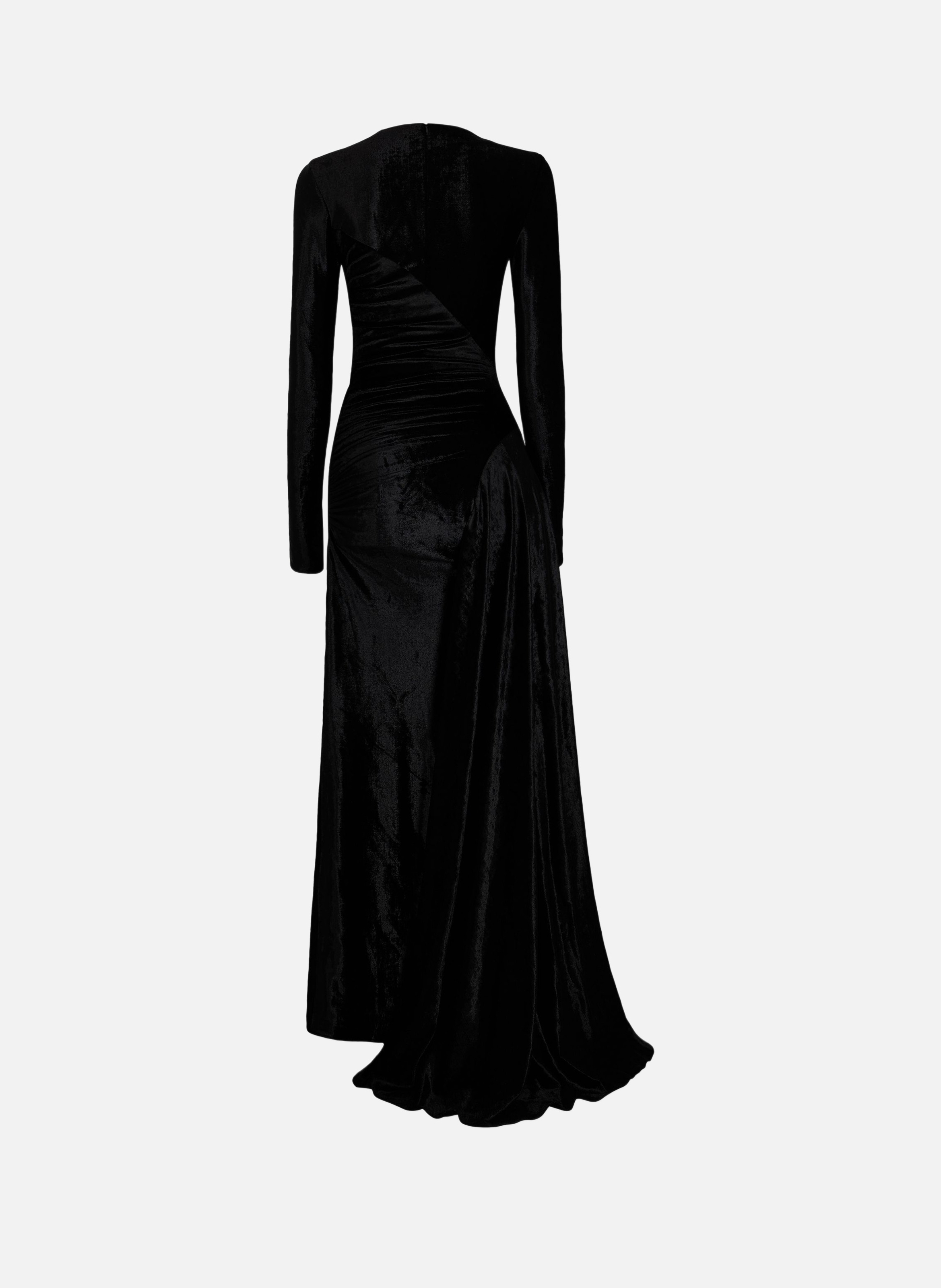 Robe longue drapée en velours RABANNE Noir