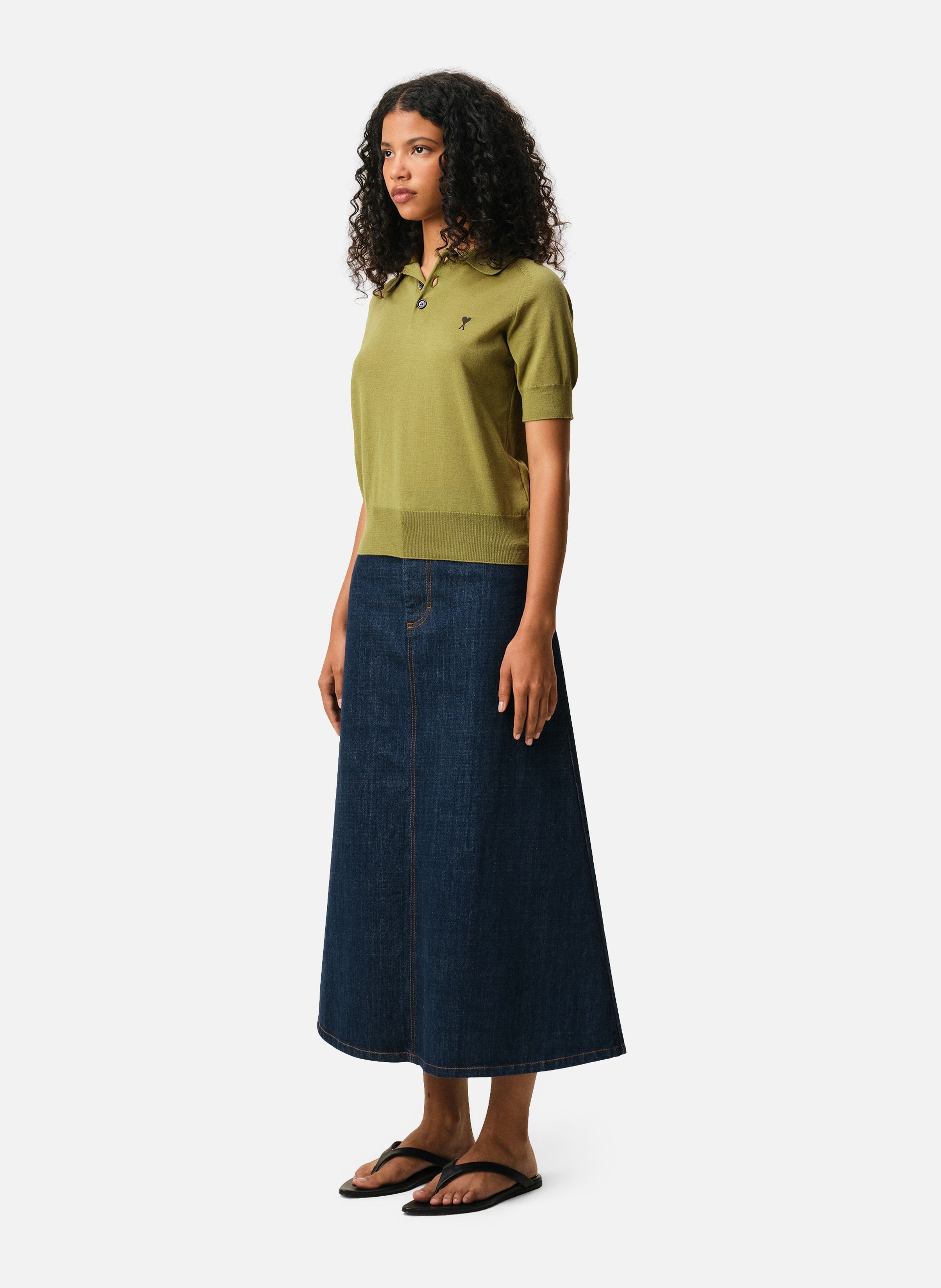 Polo manches courtes avec ami de coeur en laine AMI PARIS Vert