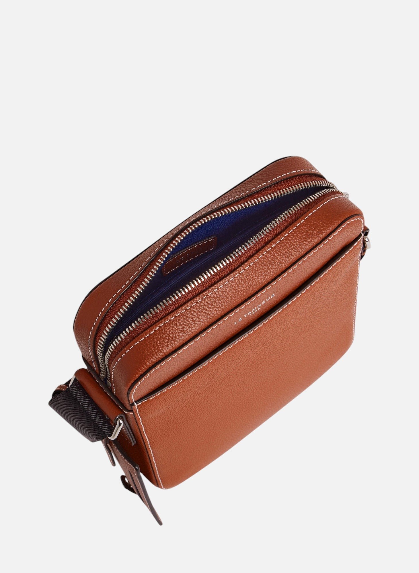 Petite sacoche zippée emile en cuir grainé LE TANNEUR Marron