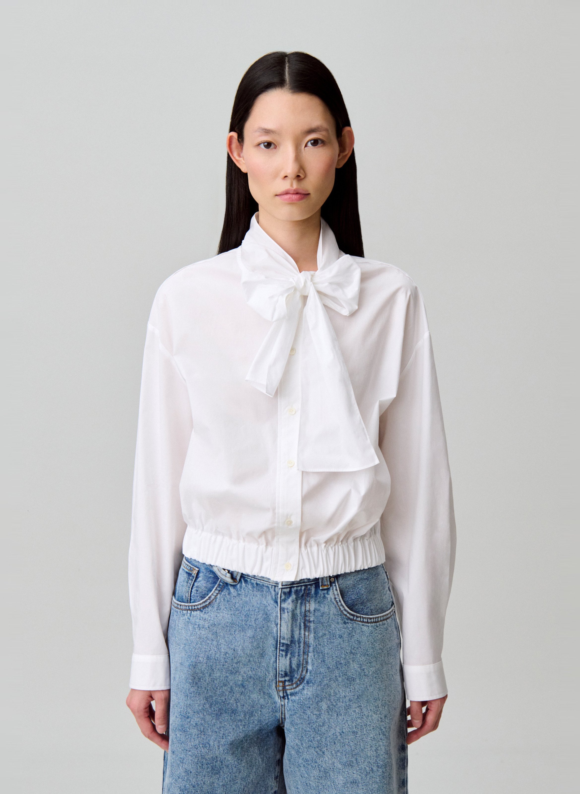 Chemise droite col lavallière en coton CLAUDIE PIERLOT Blanc