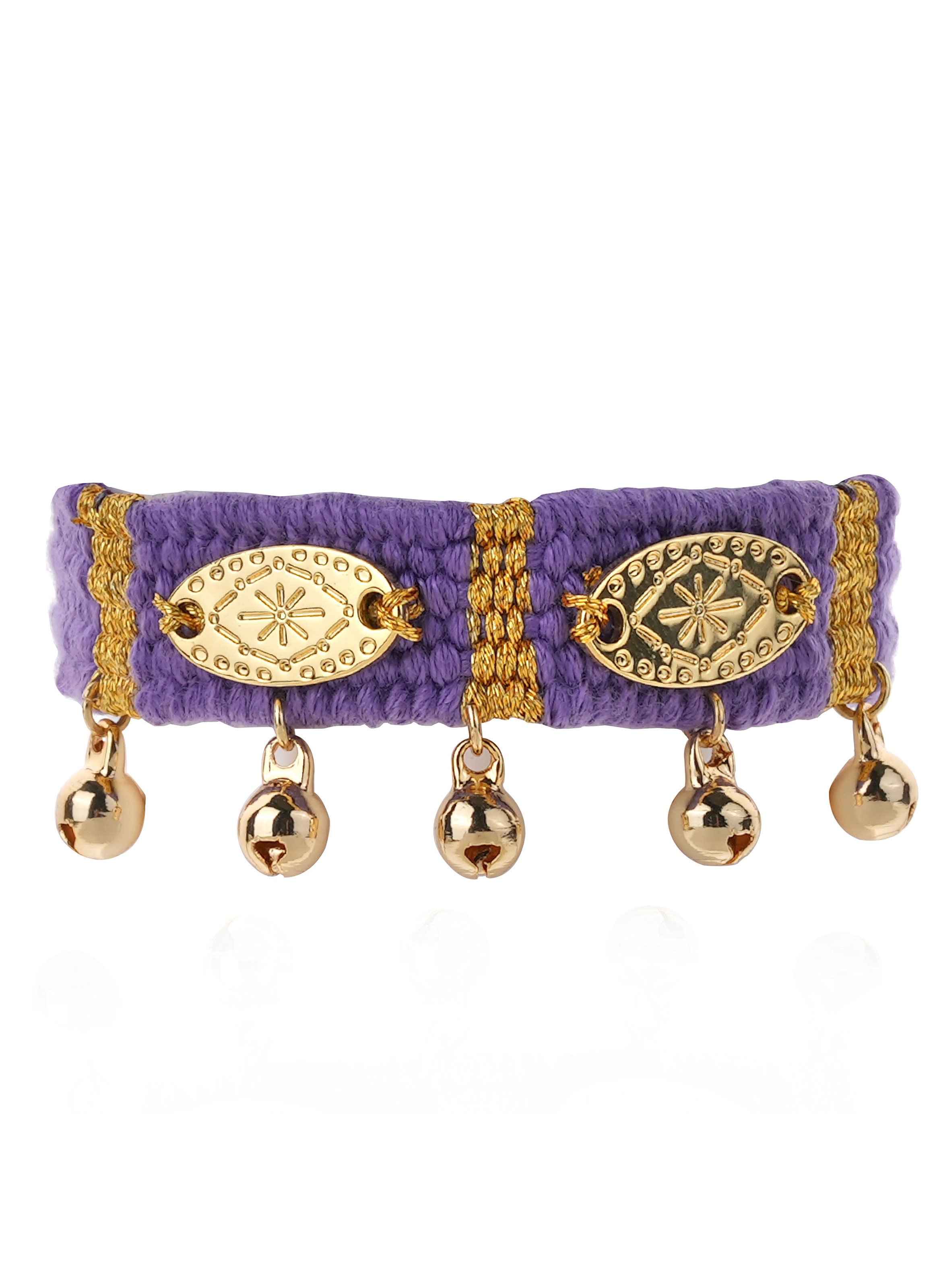Bracelet en tissu coloré réglable avec pampilles TODOBEM HIPANEMA Violet