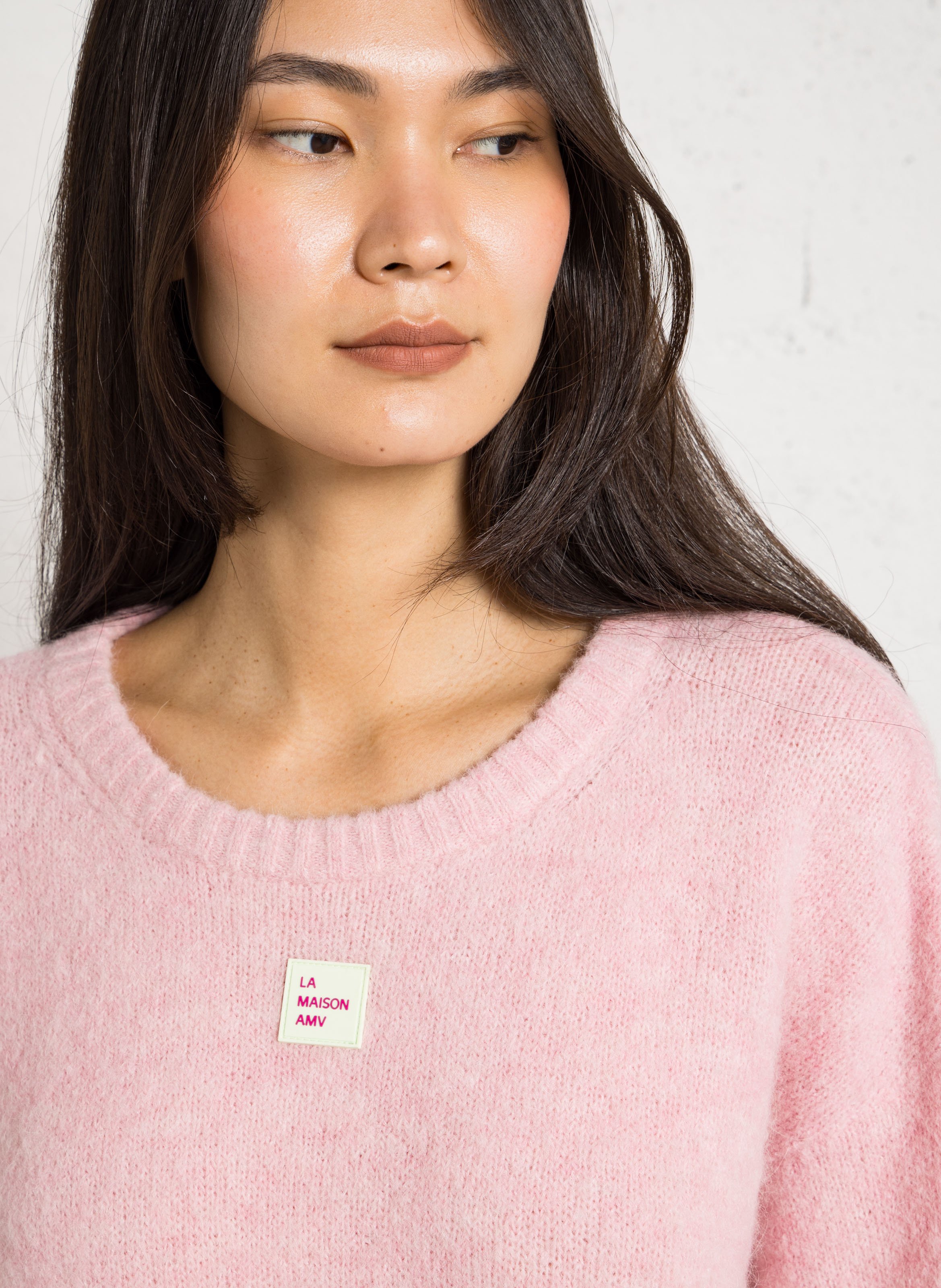 Pull oversize col rond en maille east AMERICAN VINTAGE Rose