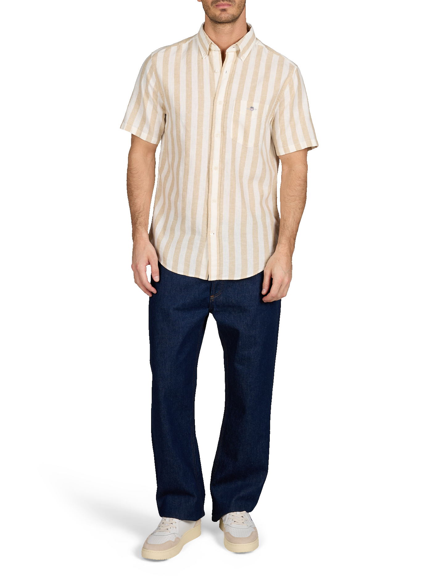 Camisa recta a rayas de lino mezclado GANT Beige