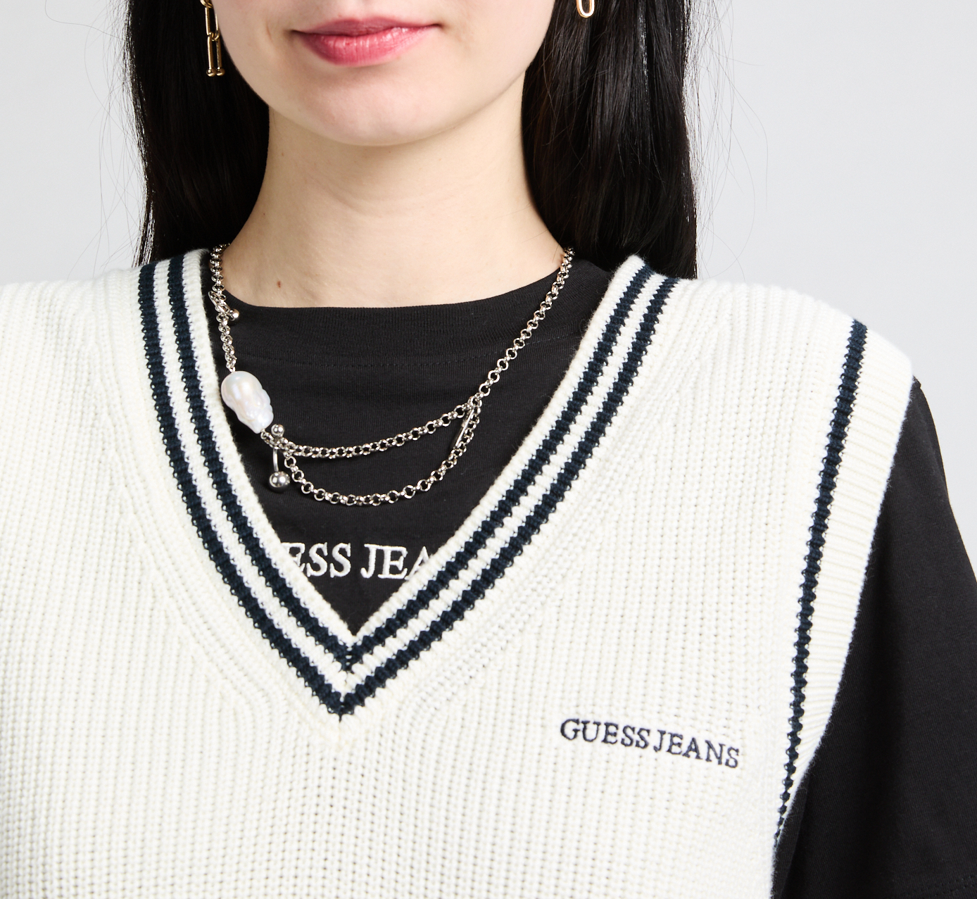 Pull sans manches en coton GUESS Beige