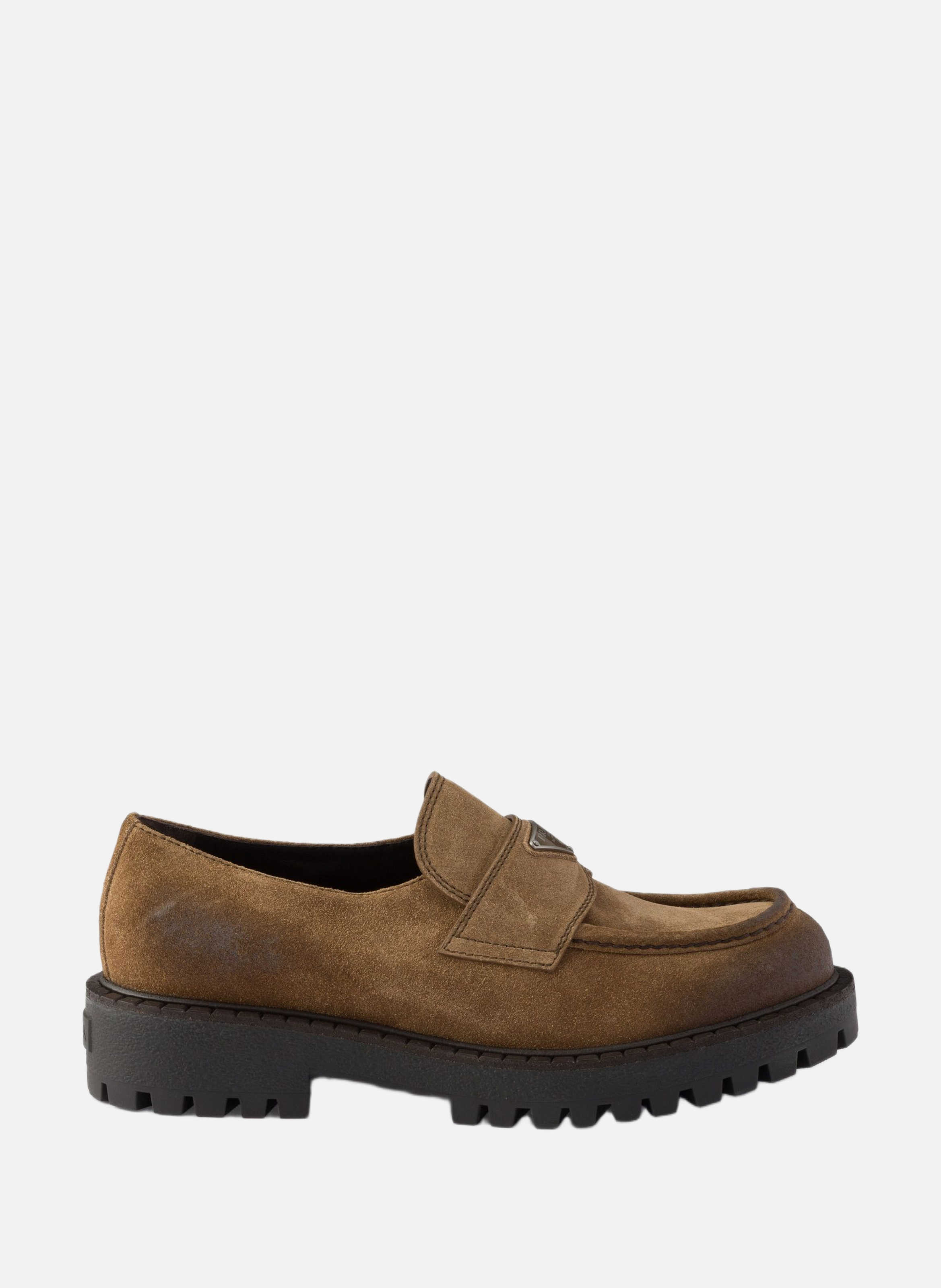 Mocassins en veau velours vieilli PRADA Marron