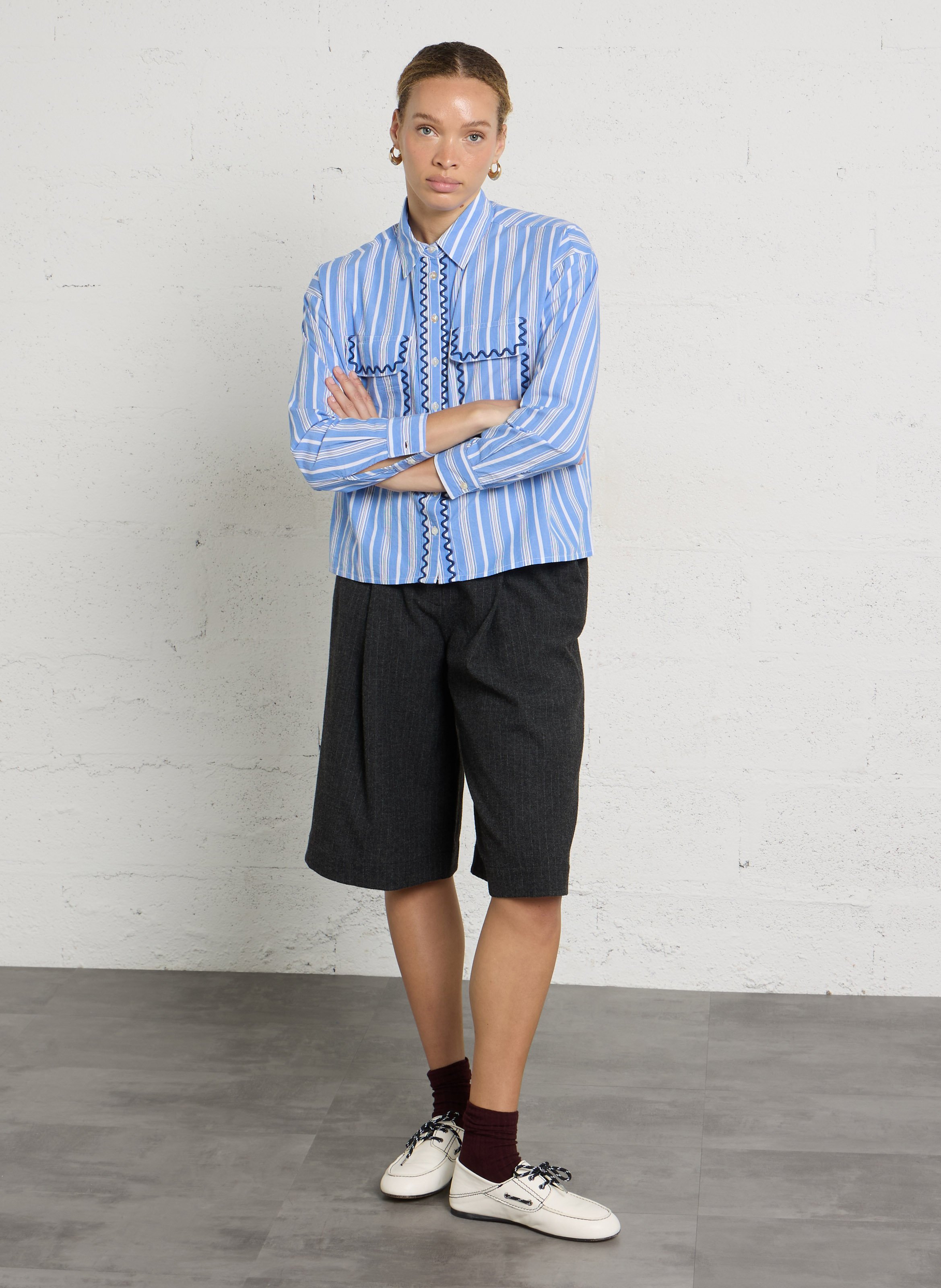 Chemise droite col classique rayée en coton dickinson MAISON 123 Bleu