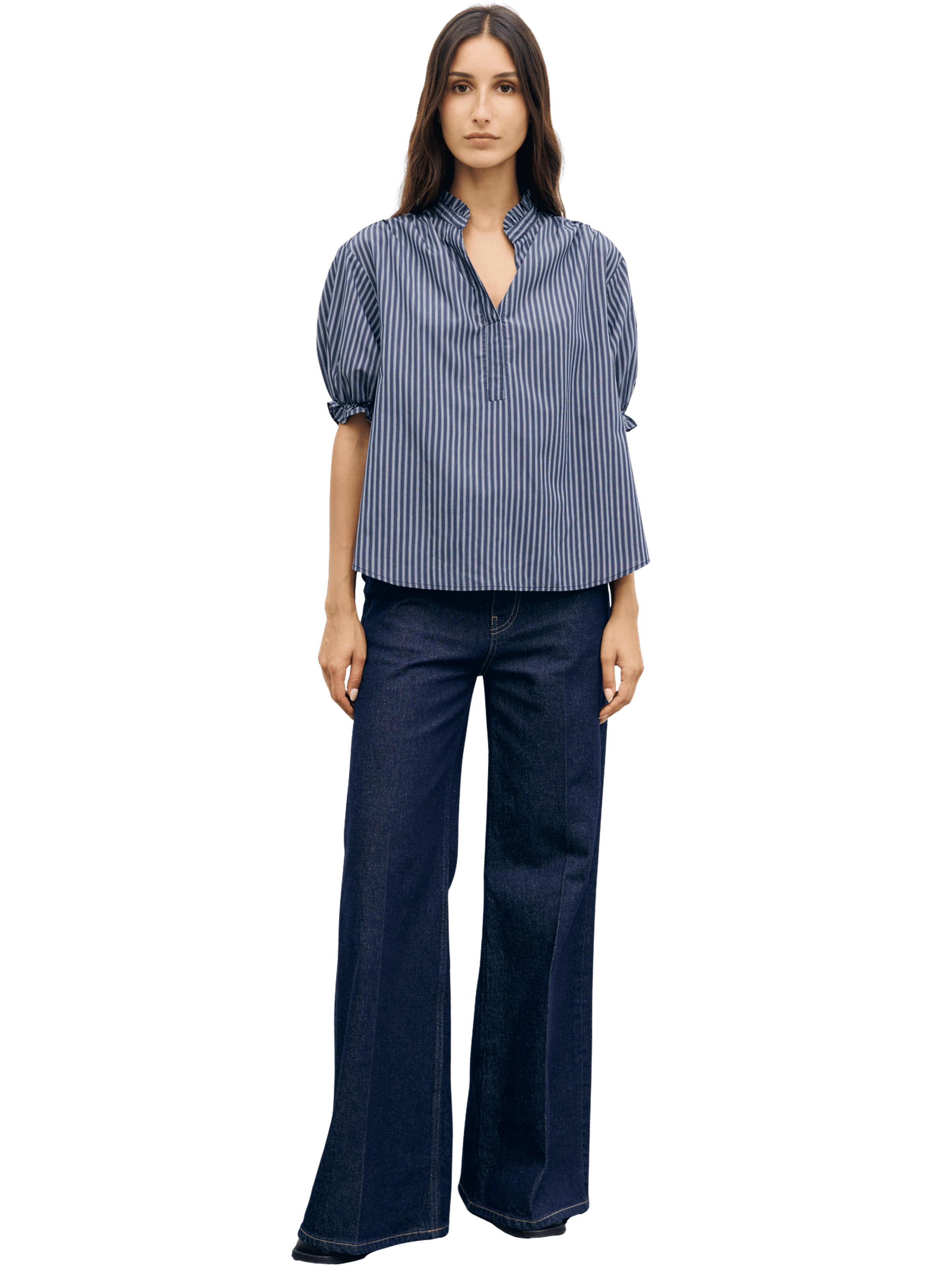 Blouse rayée à volants - louann GERARD DAREL Bleu