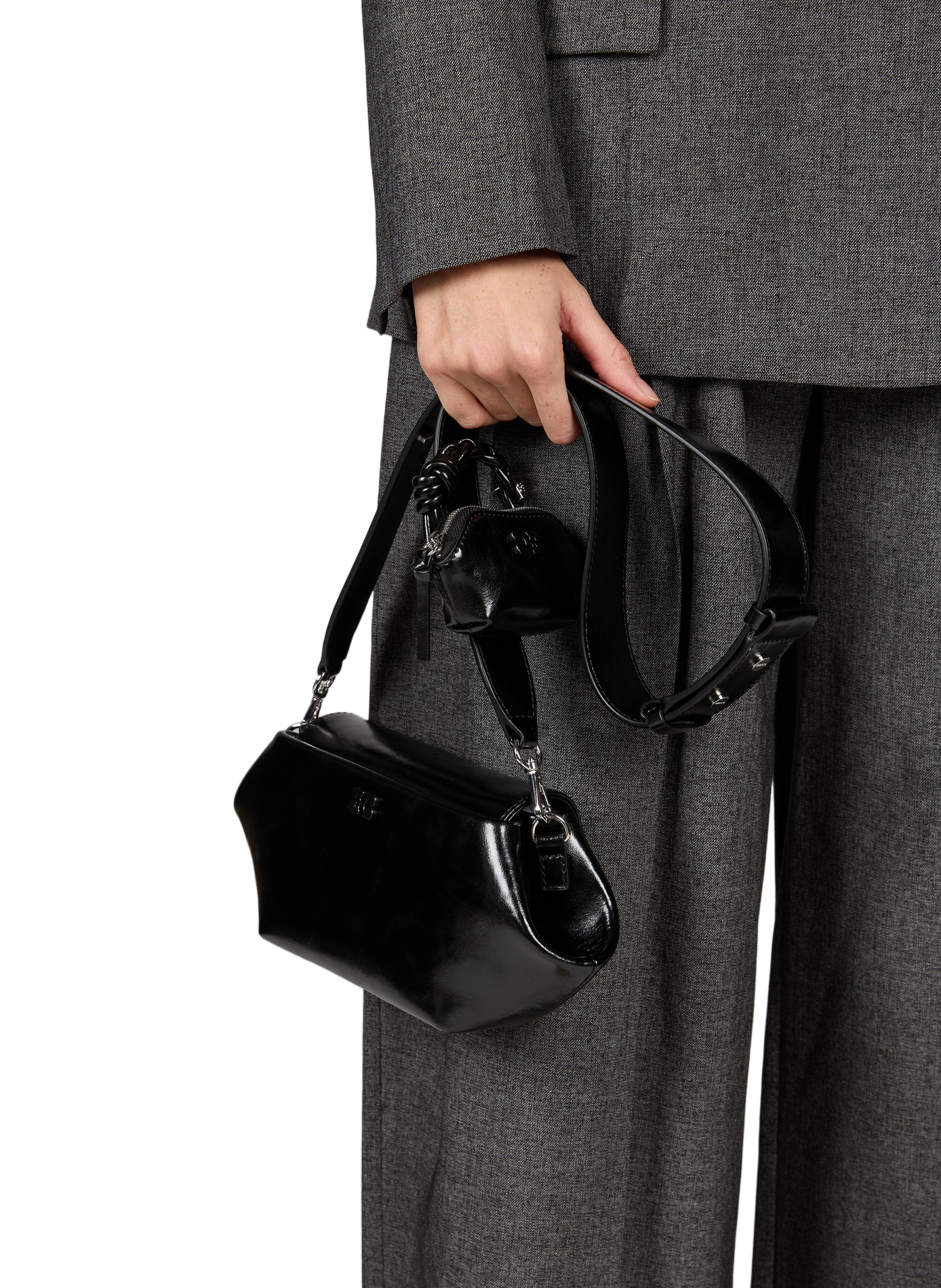 East/West Bou Bag in Mixed Glossy Leather GANNI Black