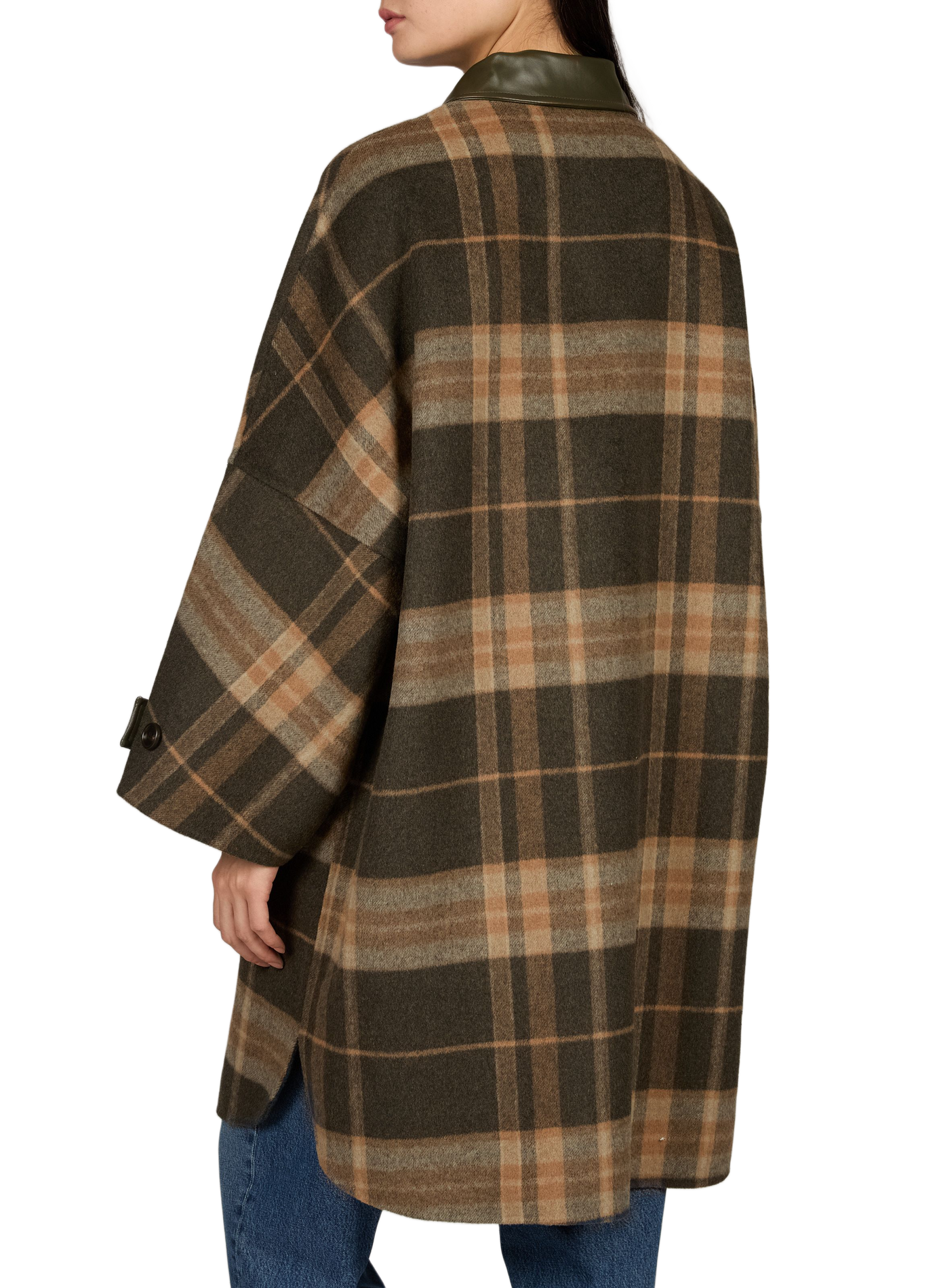 Karierter Mantel mit Schal aus Wollmischung BERENICE Khaki