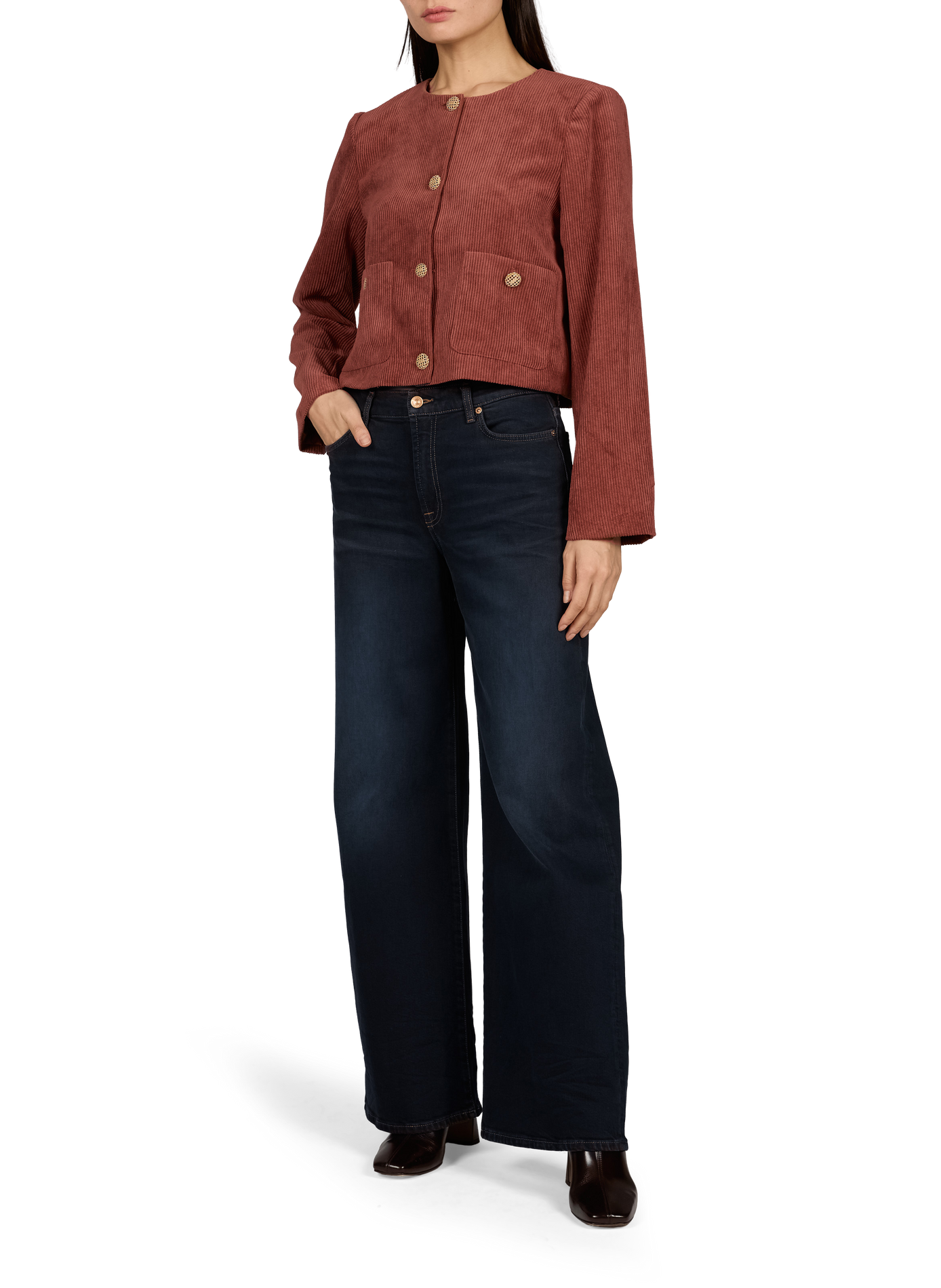 Gerade geschnittene Jacke mit Rundhalsausschnitt aus Cord VILA Beige