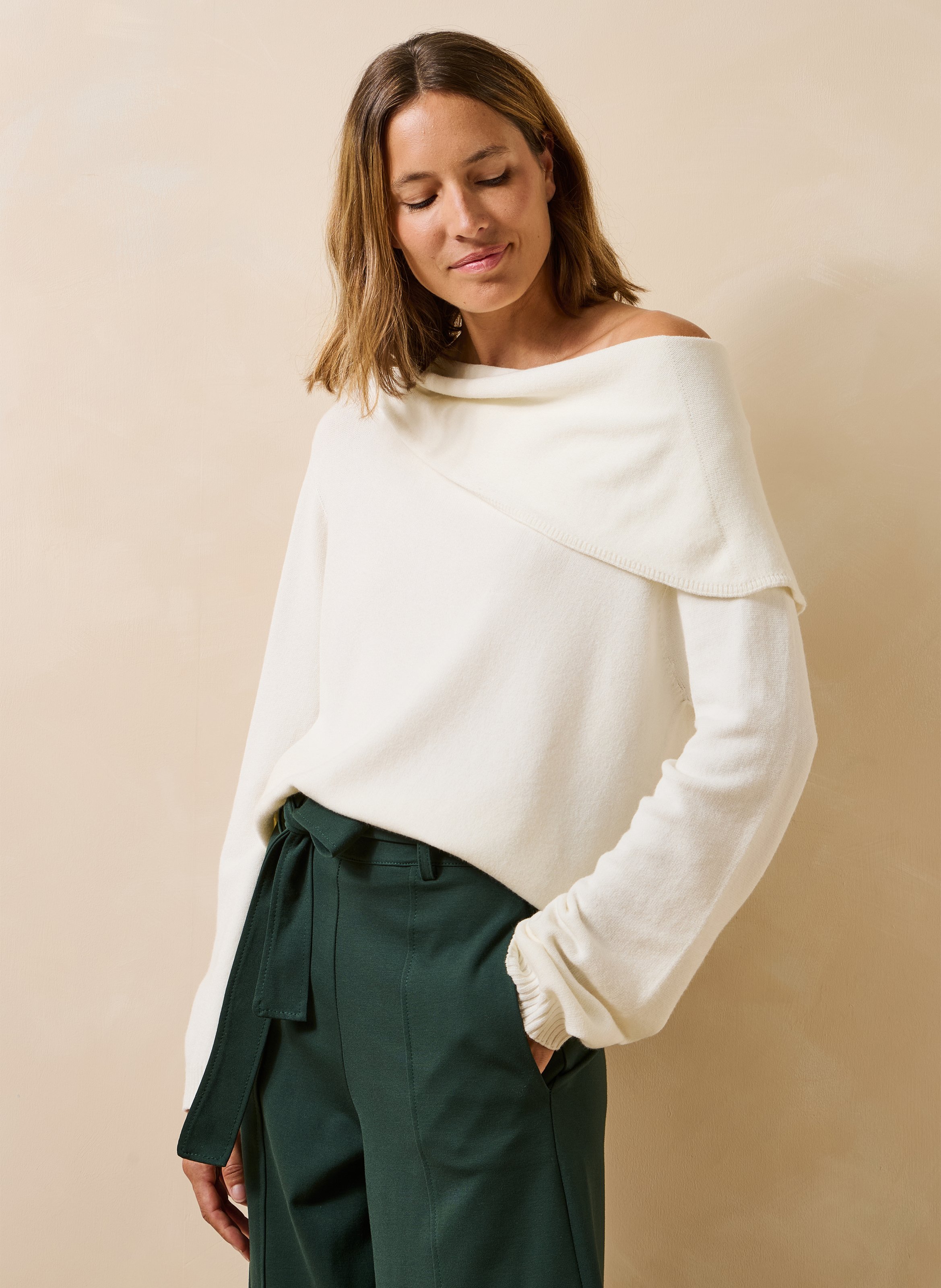 Oversized trui met gedrapeerde halslijn LA FEE MARABOUTEE Wit
