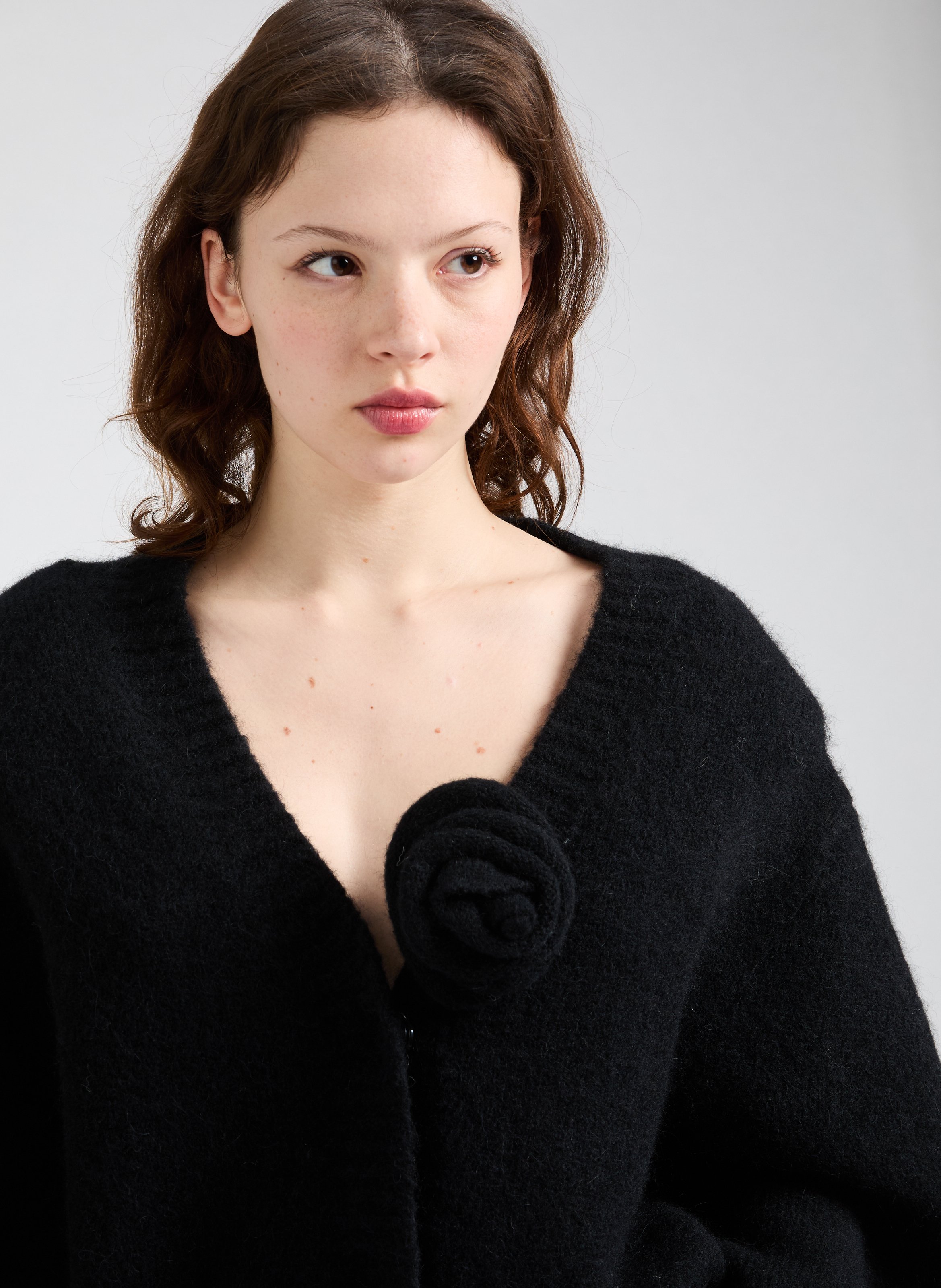 Cardigan court en laine et alpaga ROTATE Noir