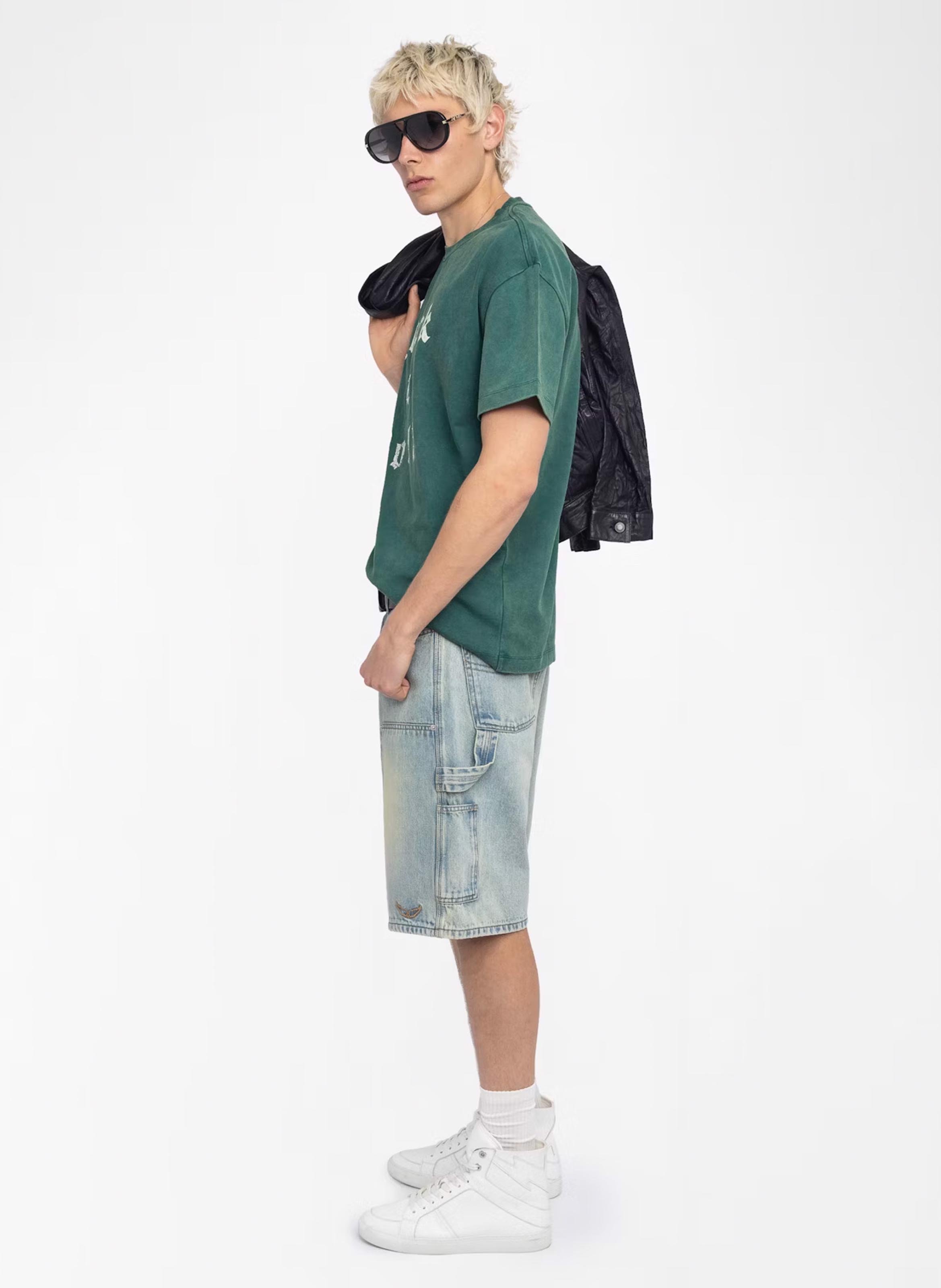 Tee-shirt ample col rond sérigraphié en coton teddy ZADIG&VOLTAIRE Vert