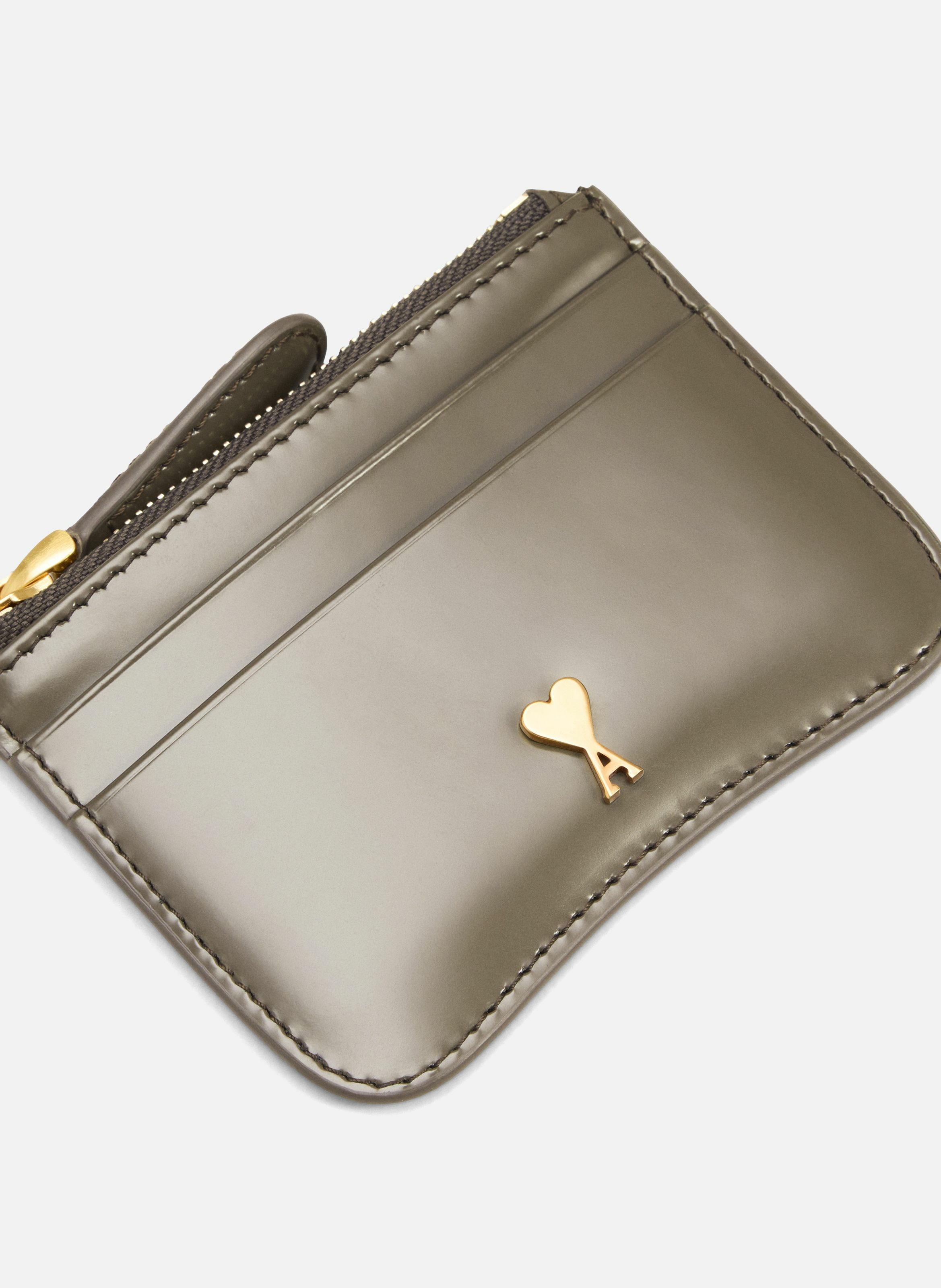 Porte-cartes zippé paris paris unisexe en cuir de veau AMI PARIS Gris