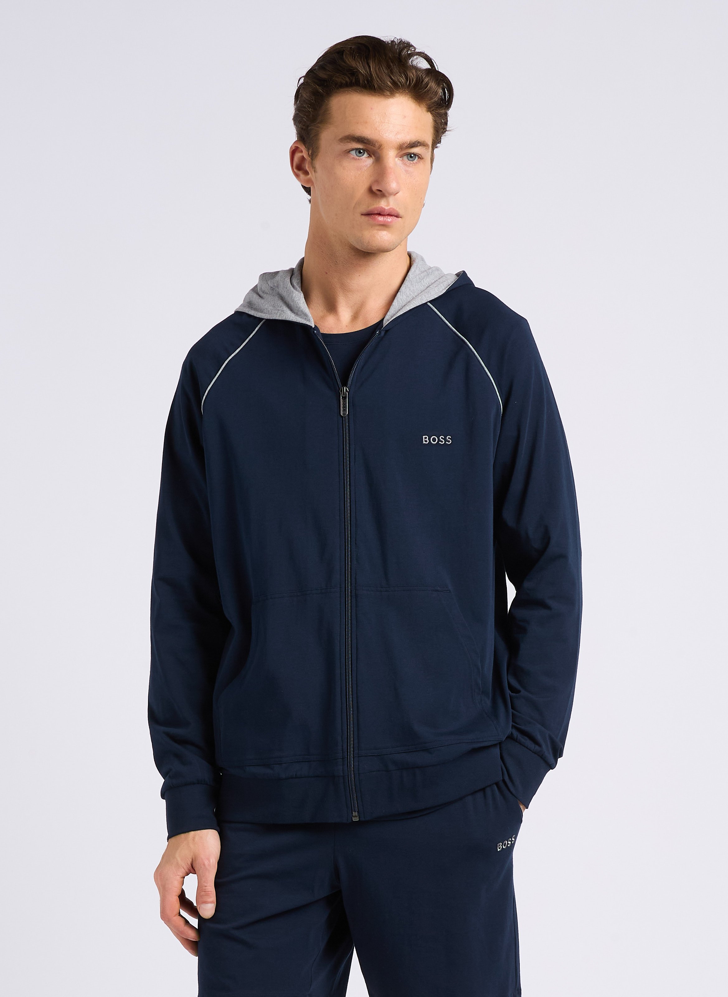 BOSS Sweat à capuche zippé Bleu