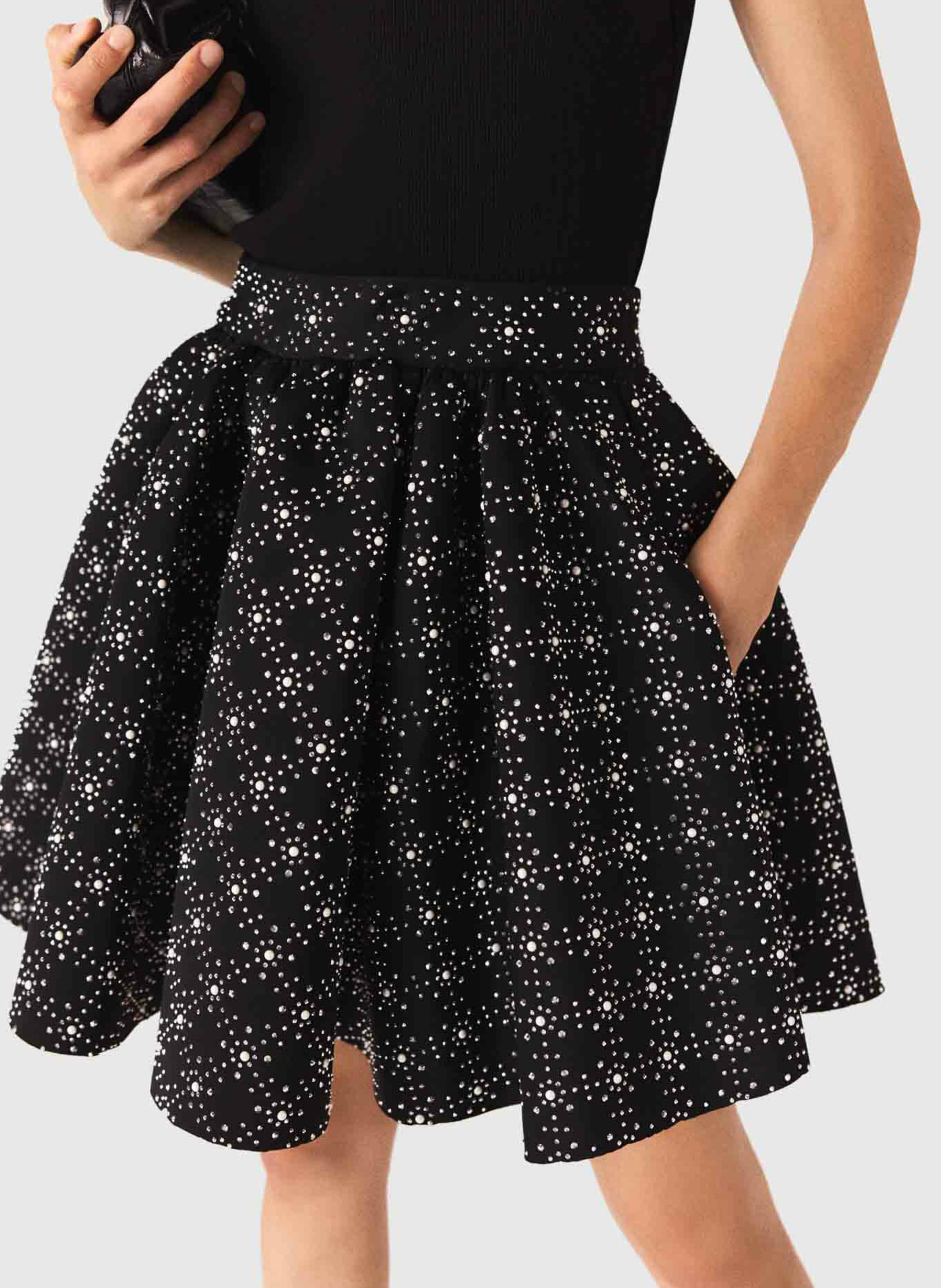 Jupe courte imprimée à taille haute MAJE Noir