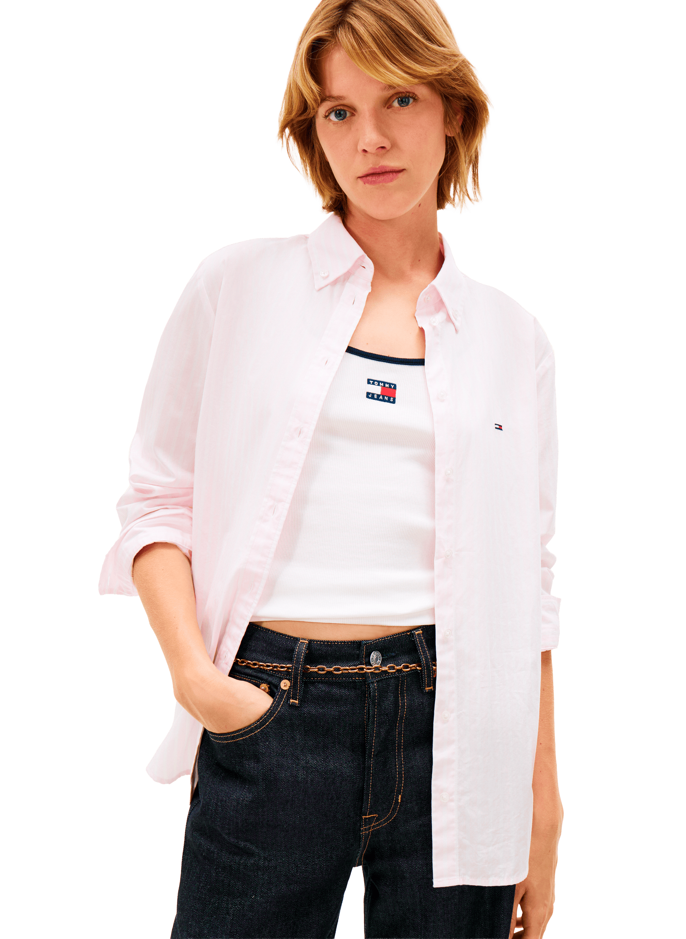 Straight striped cotton shirt TOMMY HILFIGER Pink