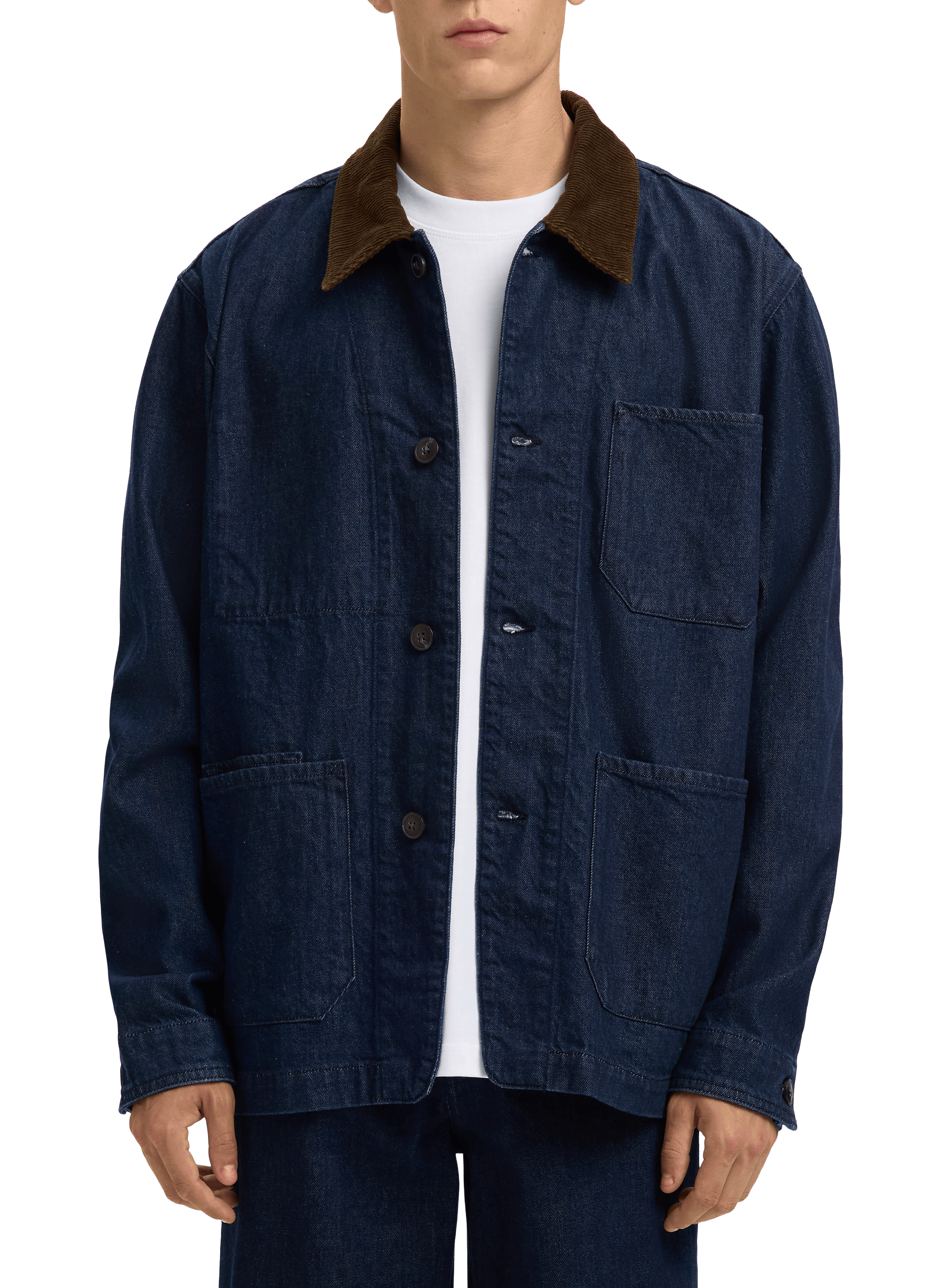 Veste à col côtelé en coton SELECTED Bleu