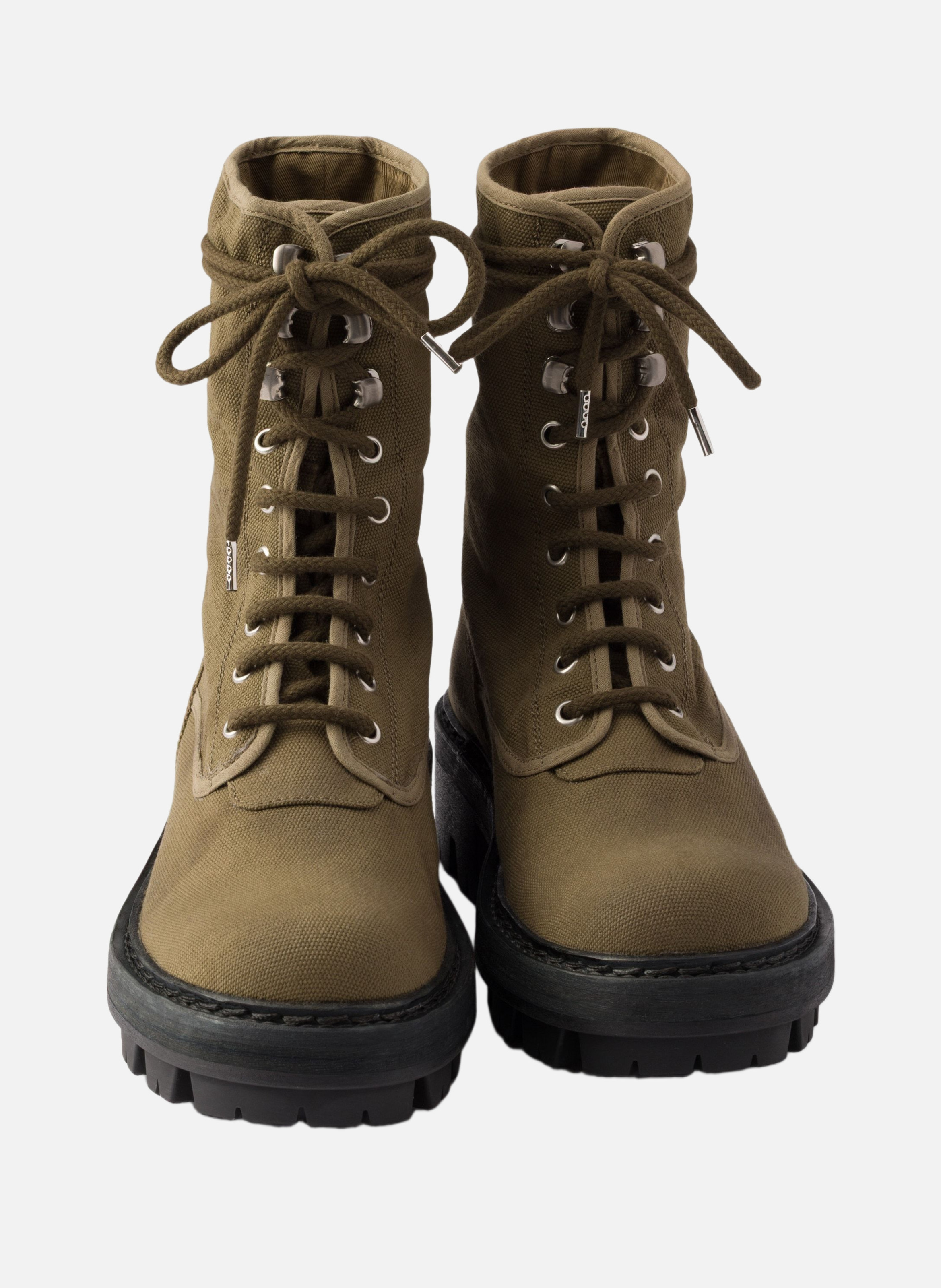 Bottines à lacets en toile PRADA Vert