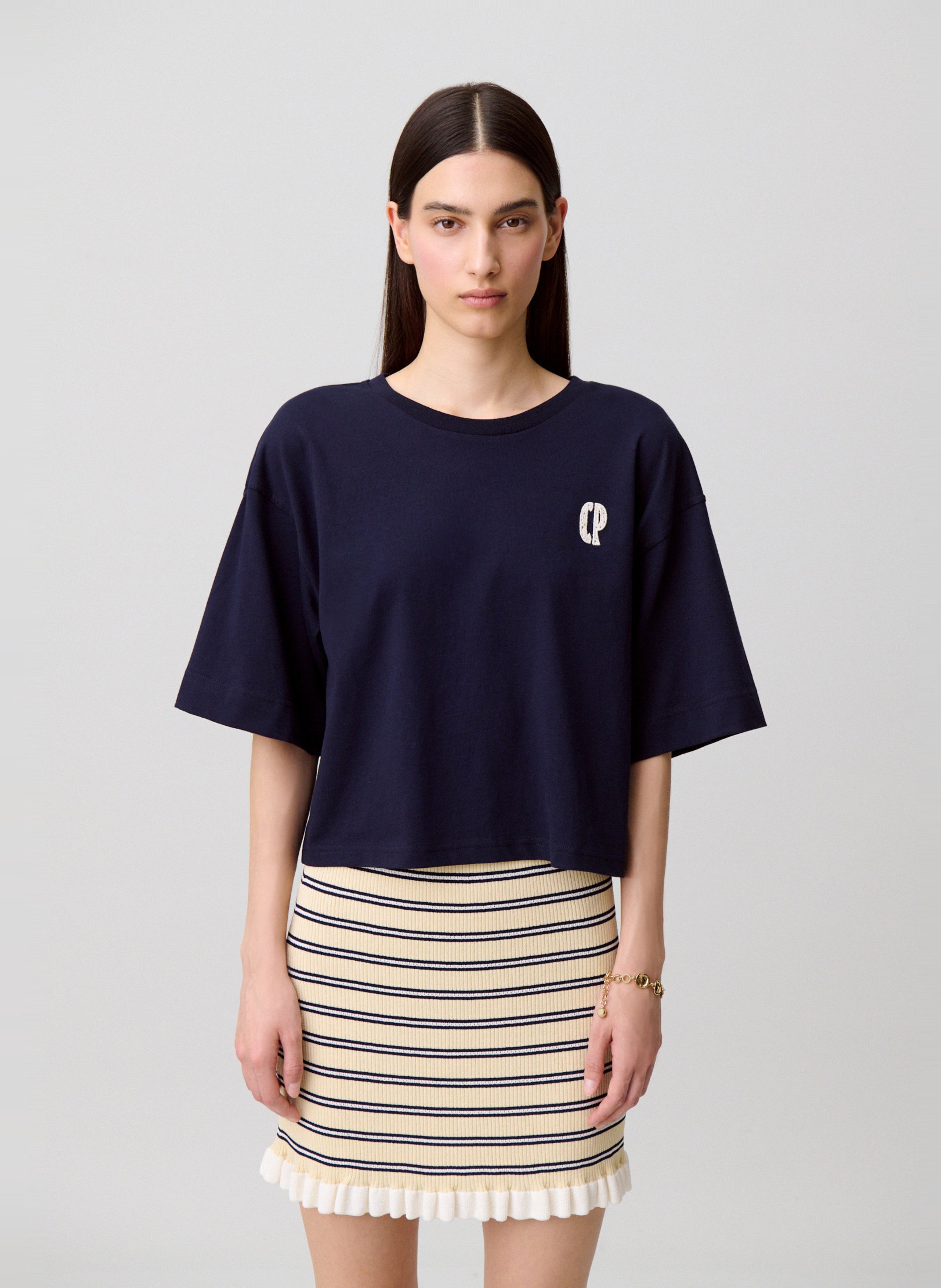 Tee-shirt col rond en coton CLAUDIE PIERLOT Bleu