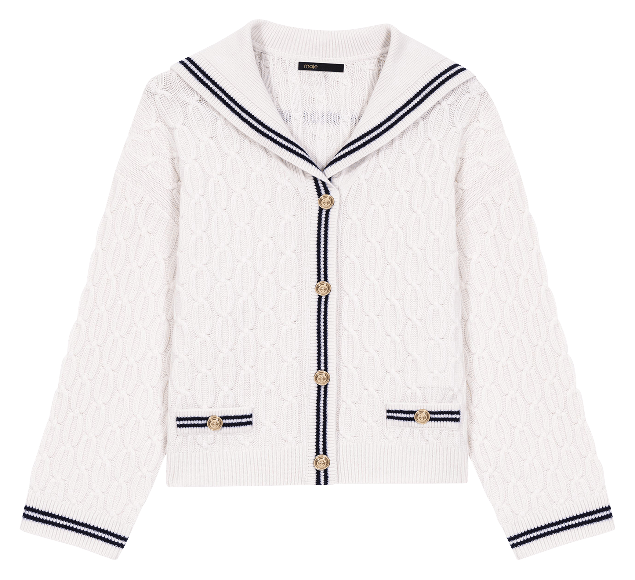 Gilet droit col rabattu en laine tricotée MAJE Beige