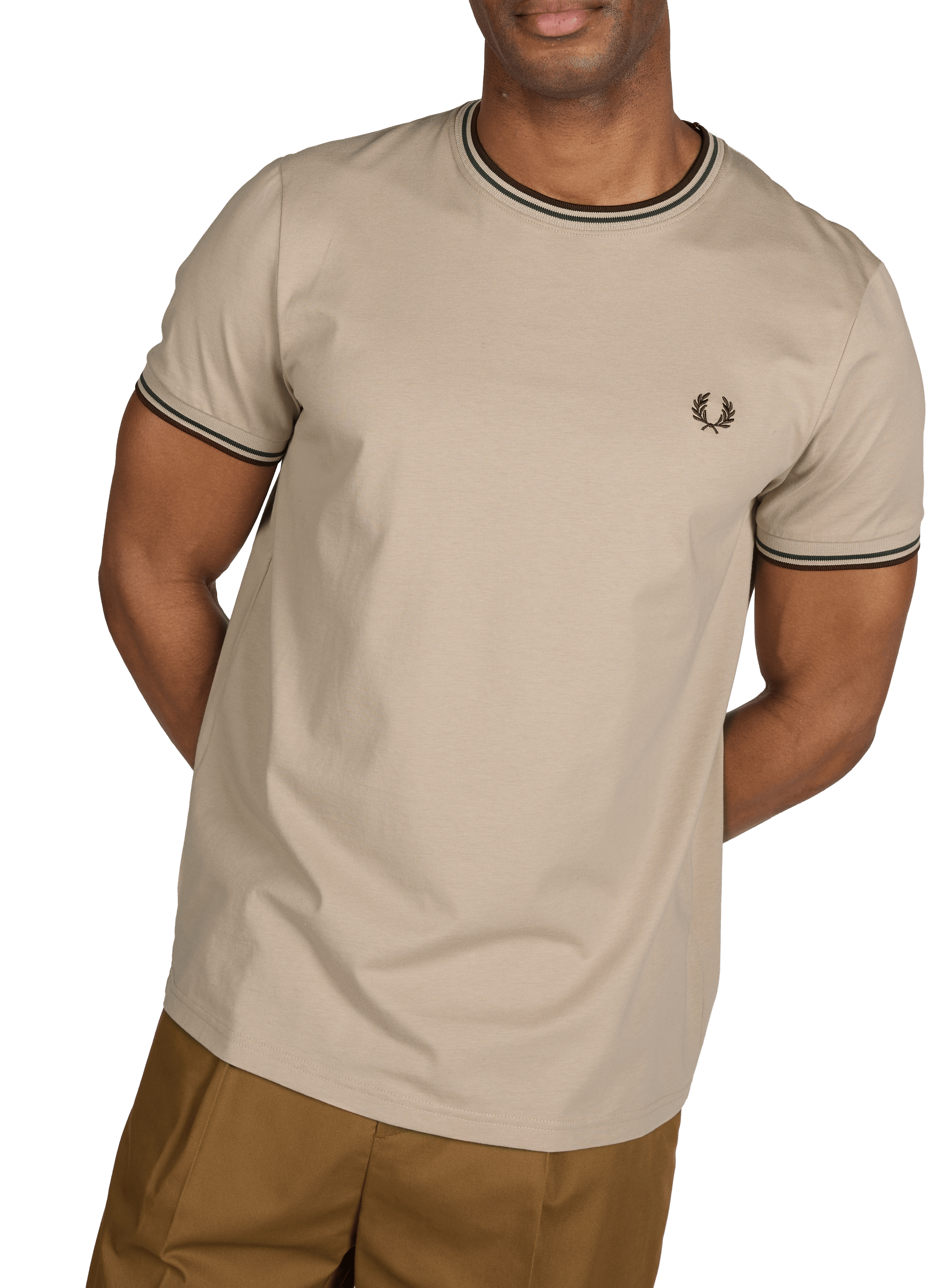 T-shirt uni à col rond en coton FRED PERRY Beige