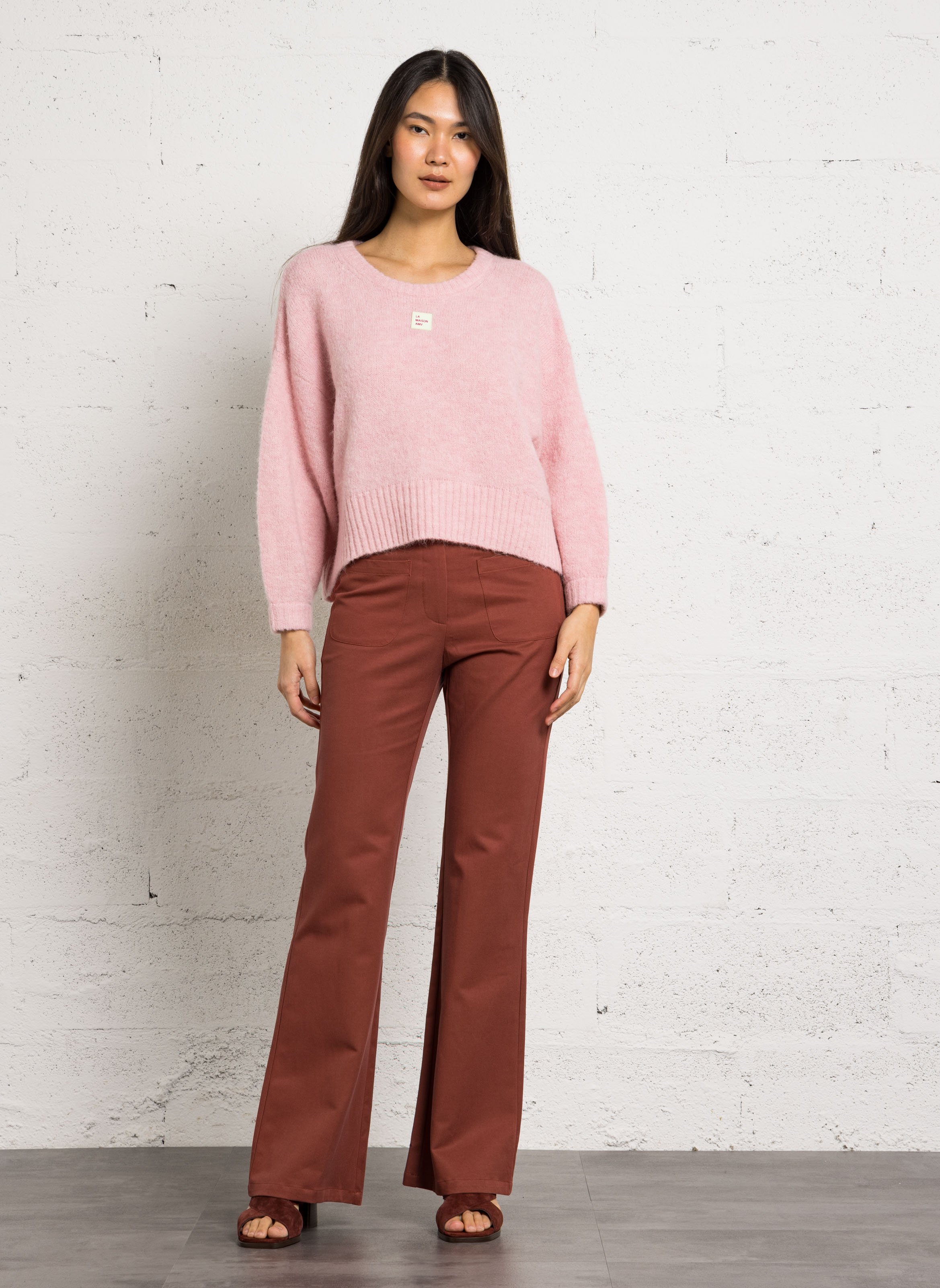 Pull oversize col rond en maille east AMERICAN VINTAGE Rose