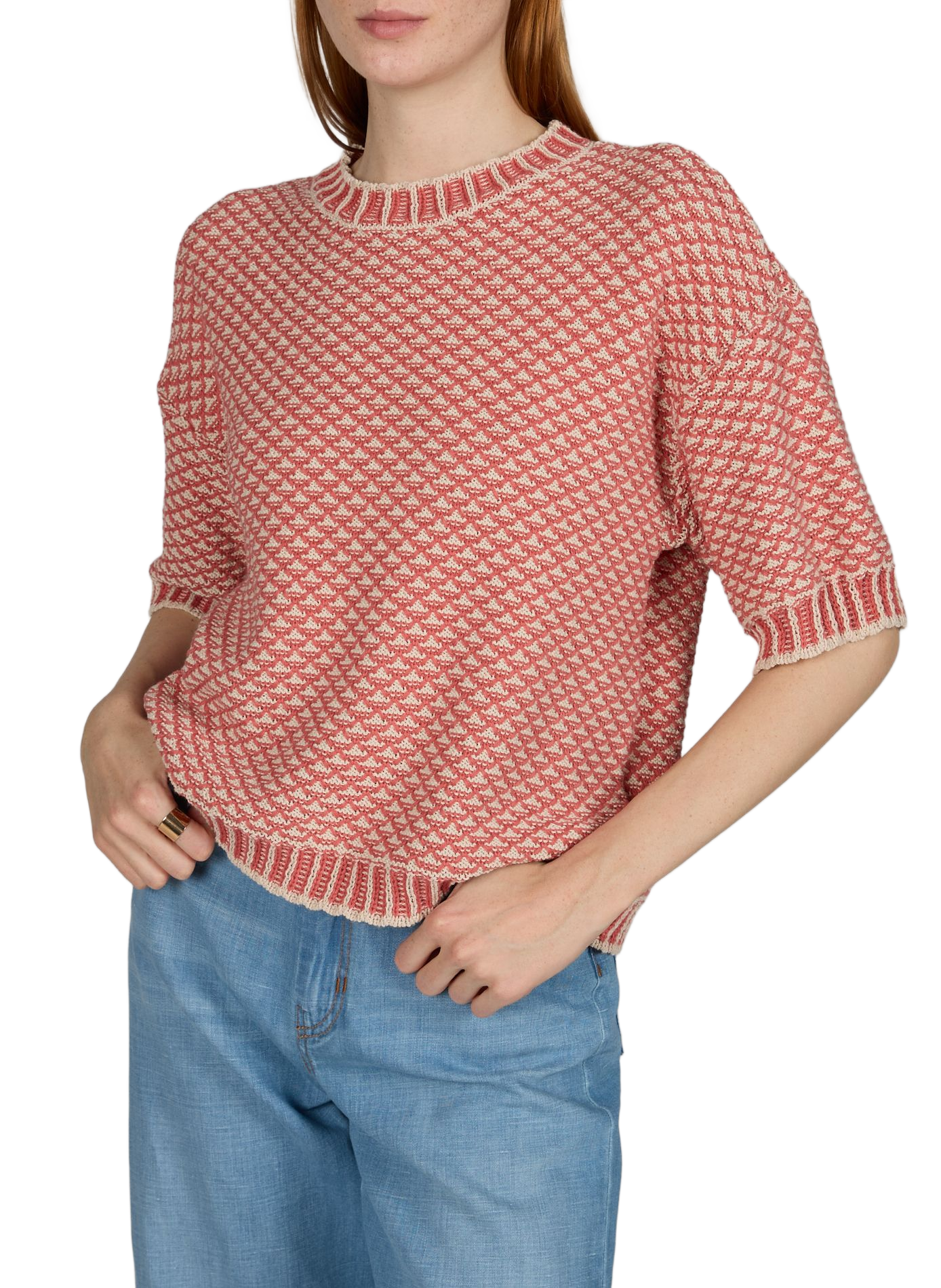 Short-sleeved knit sweater by Catina Pilla in a cotton blend MSCH Pink