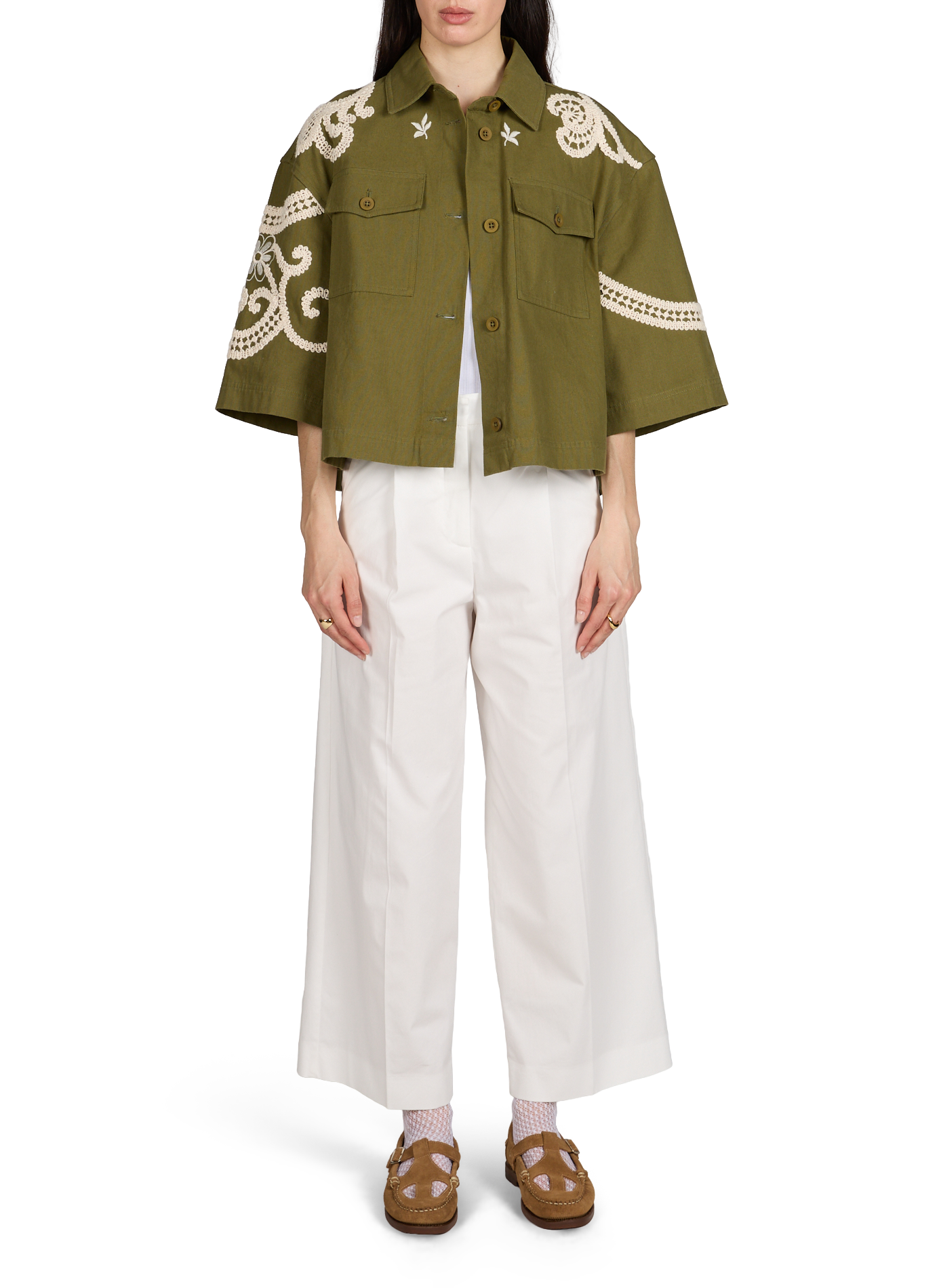 Embroidered cotton jacket MAX MARA WEEK END Khaki