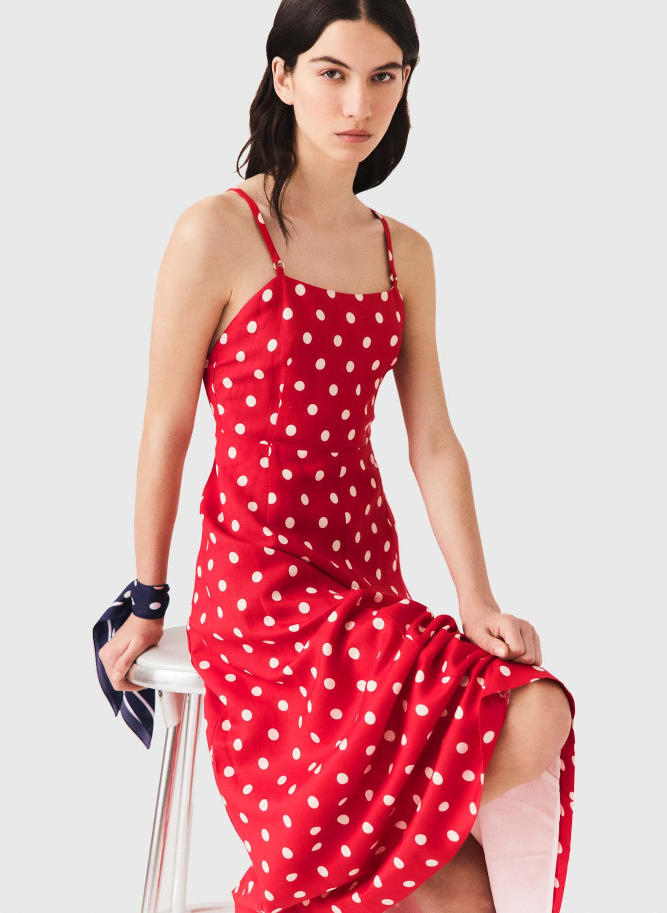Robe longue à pois MAJE Rouge