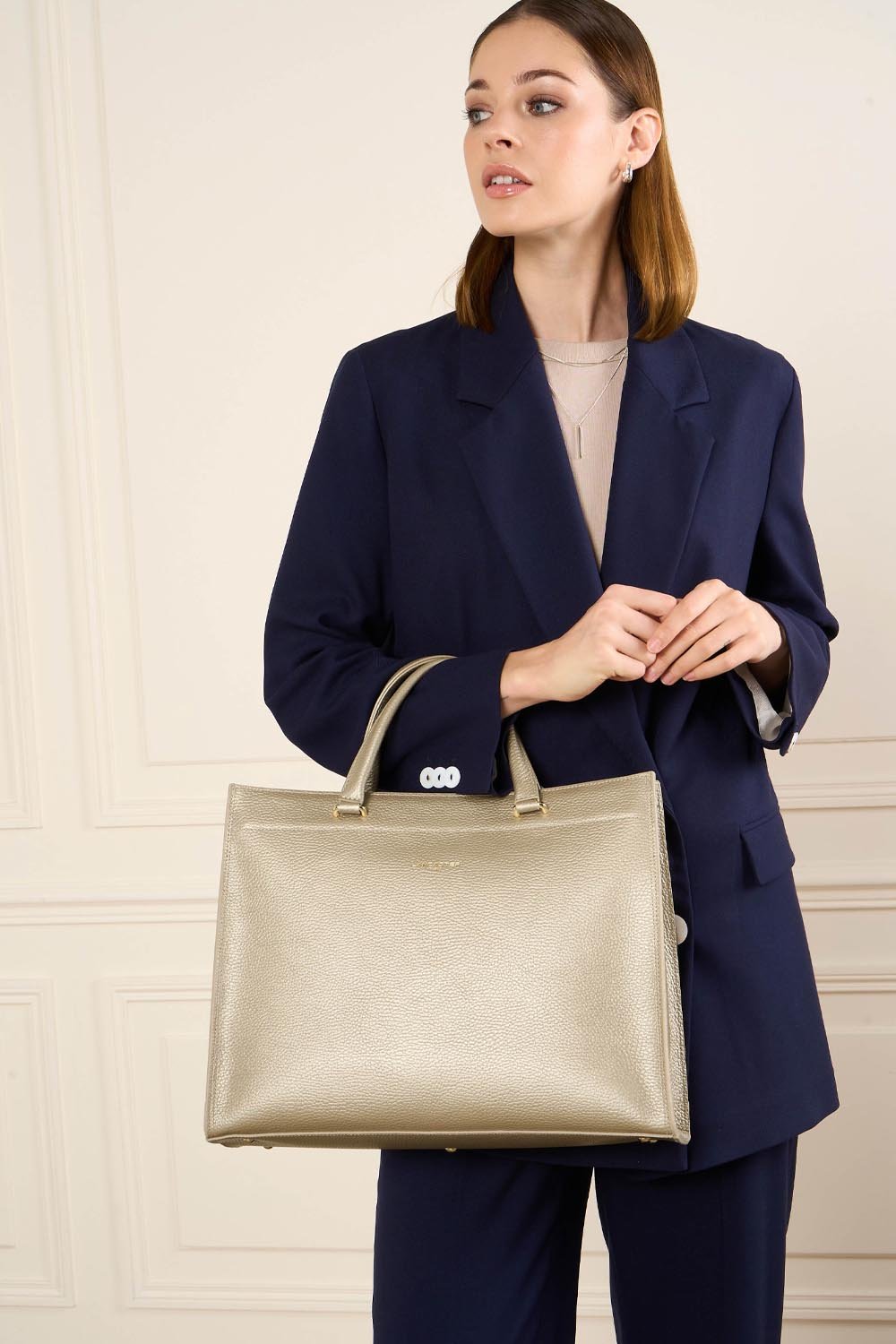 Grand sac cabas main - foulonné double daily LANCASTER Doré