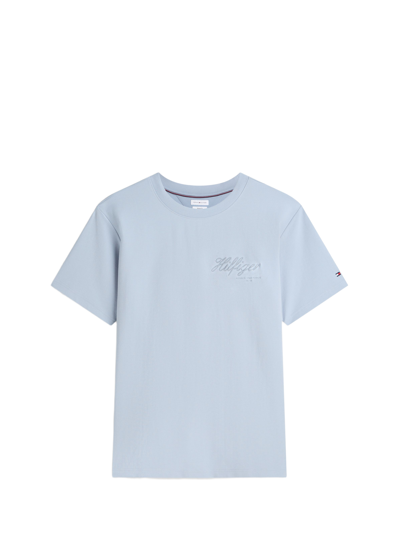 Einfarbiges T-Shirt mit gesticktem Logo aus Baumwollmischung TOMMY HILFIGER Blau