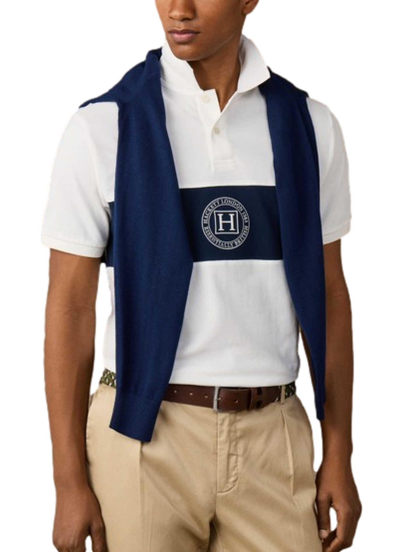 Polo droit à logo en coton HACKETT Blanc