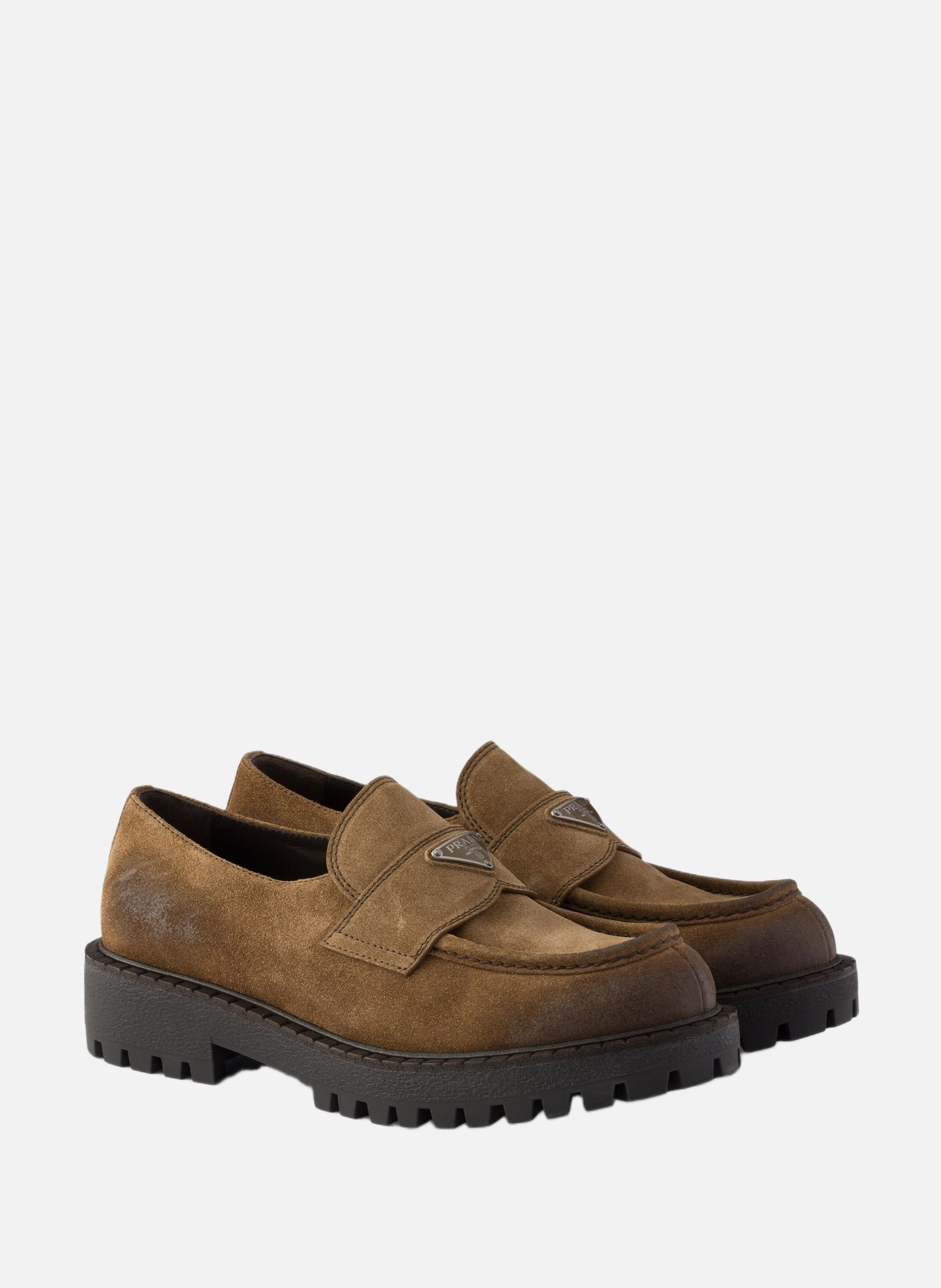Mocassins en veau velours vieilli PRADA Marron