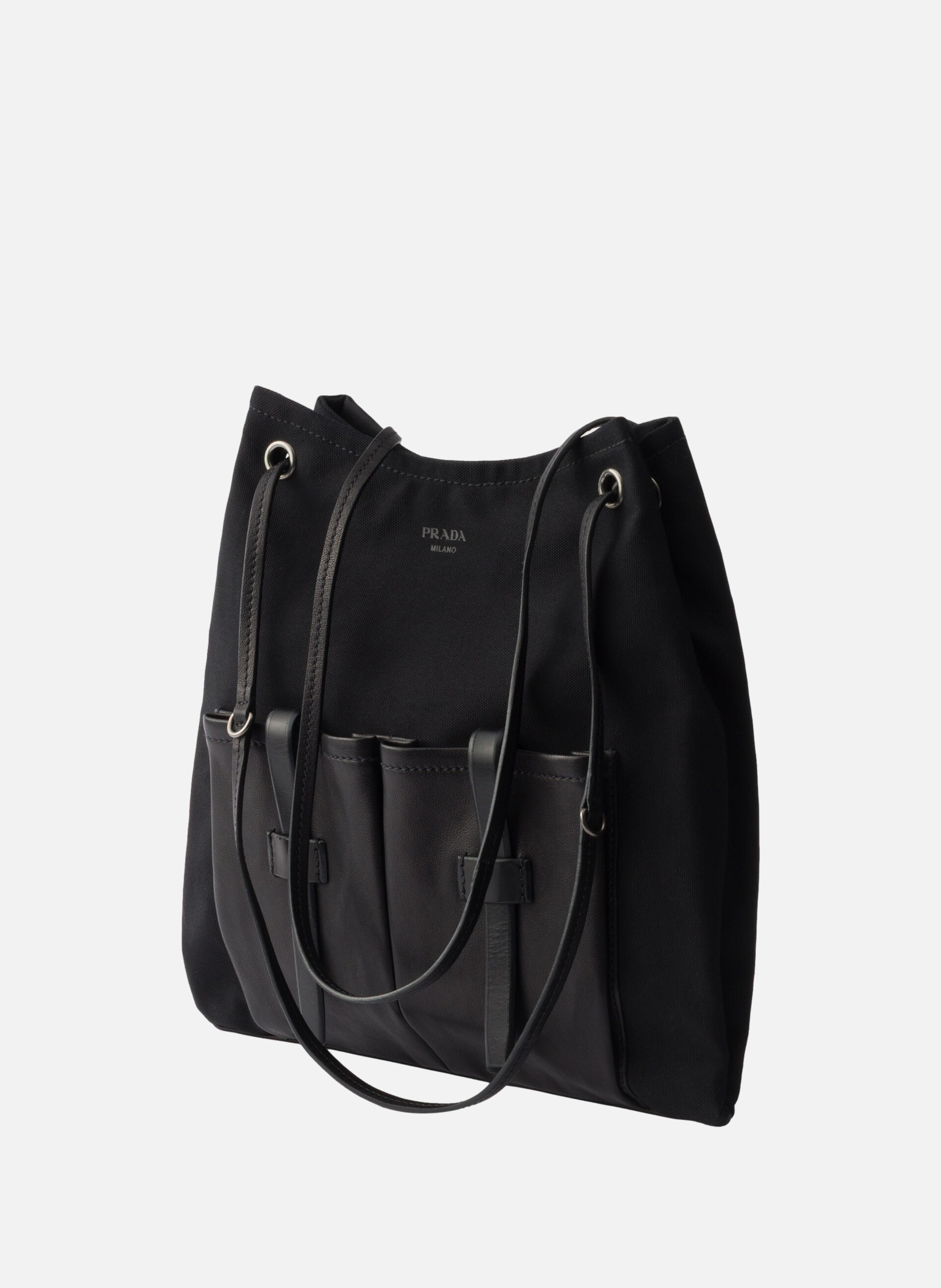 Grand sac prada route en toile et cuir PRADA Noir