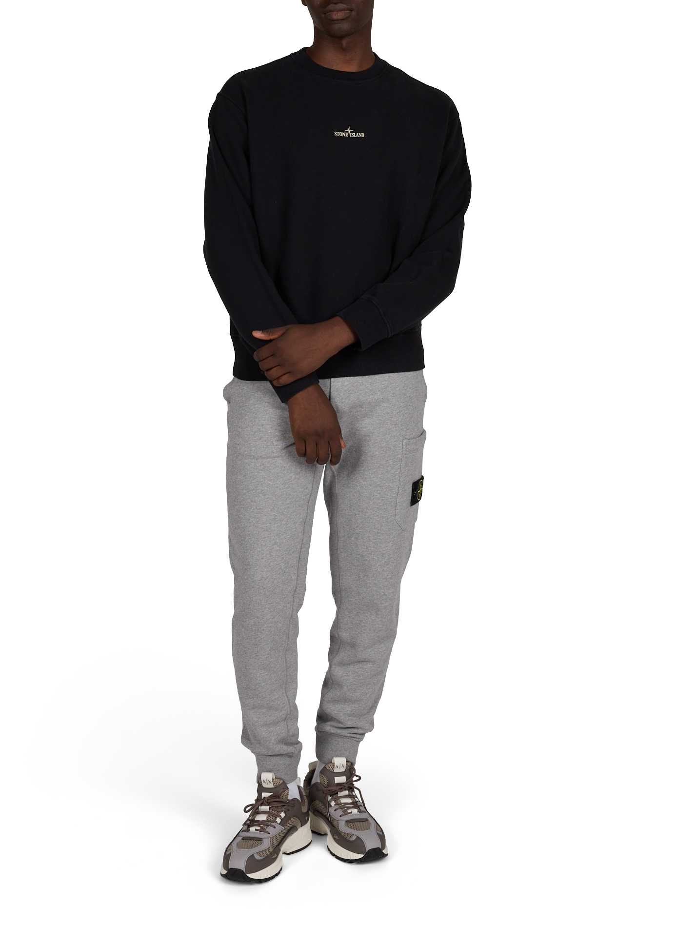 Straight round neck sweatshirt with screen print in cotton. STONE ISLAND Black